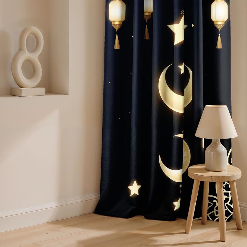 Ultimate Trends Festival Themed Light Filtering Polyester Curtain Diya, Lantern, Lotus & Fireworks Print | Ideal for Diwali, Pooja Room, Living Room Dcor | Eyelets| Pack of 2