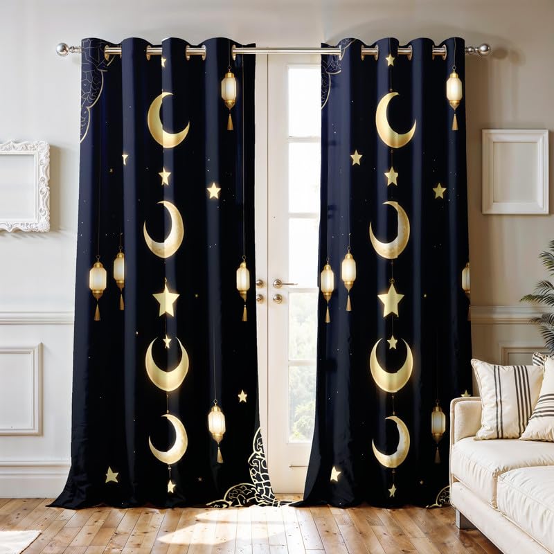 Ultimate Trends Festival Themed Light Filtering Polyester Curtain Diya, Lantern, Lotus & Fireworks Print | Ideal for Diwali, Pooja Room, Living Room Dcor | Eyelets| Pack of 2