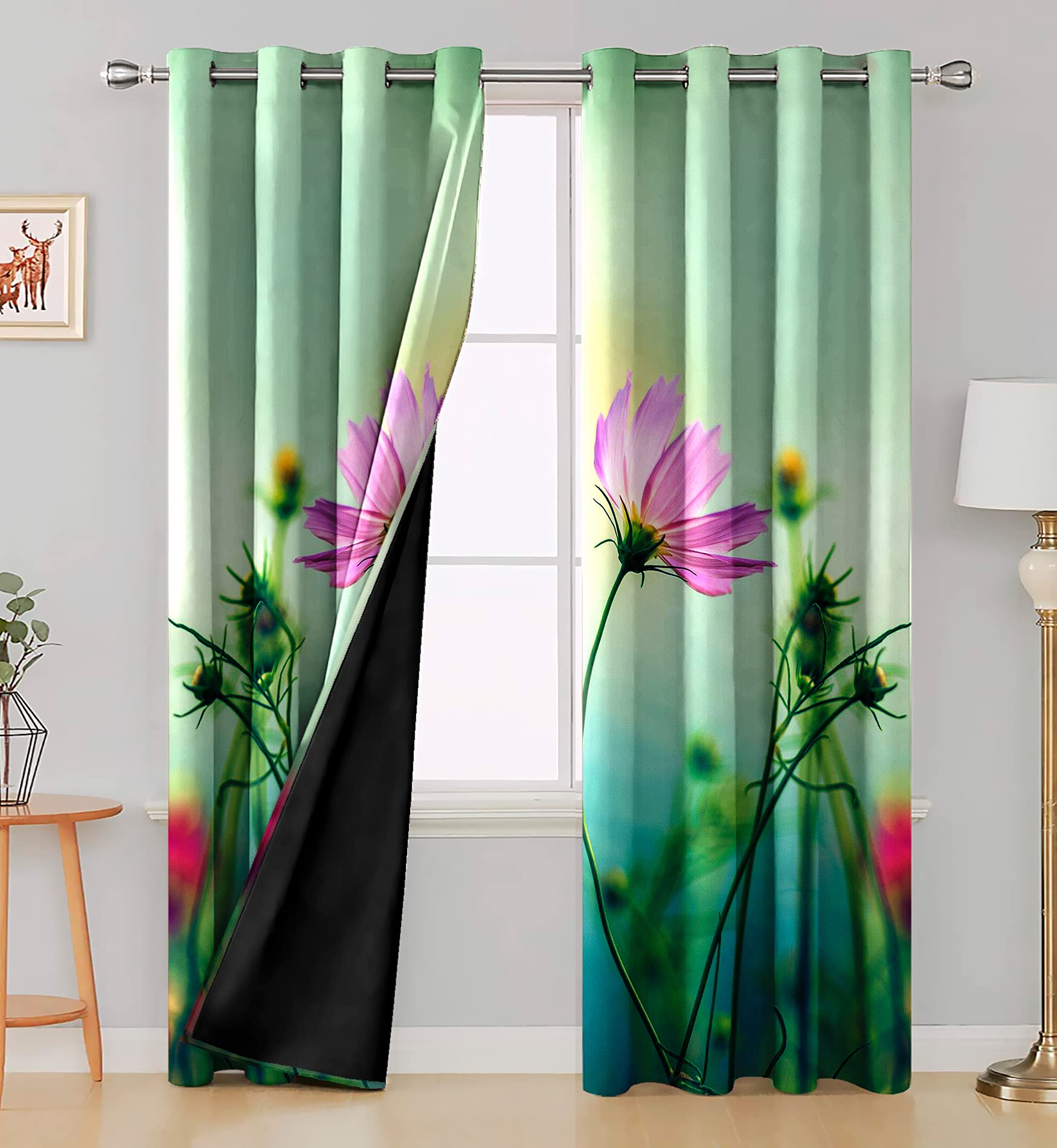Digital Printed Blackout Curtains ,Diamonds Eyelets Tie Back For Window Room Doors , Heavy Quality Fabric Set Of 2