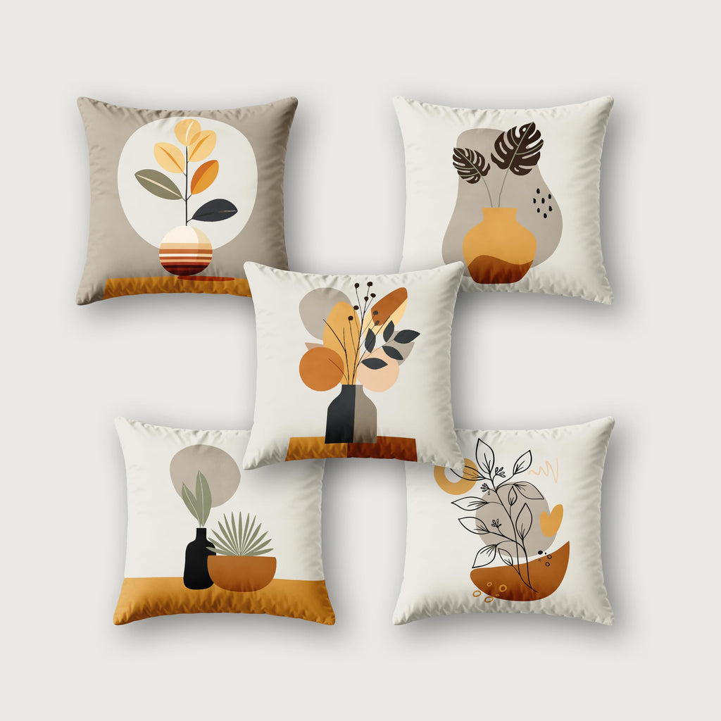 Ultimate Trends Digital Printed Soft Cotton Feel Polyester Decorative Cushion Cover, Modern Eligent Designs, Heavy Long Life Fabric, Set of 5
