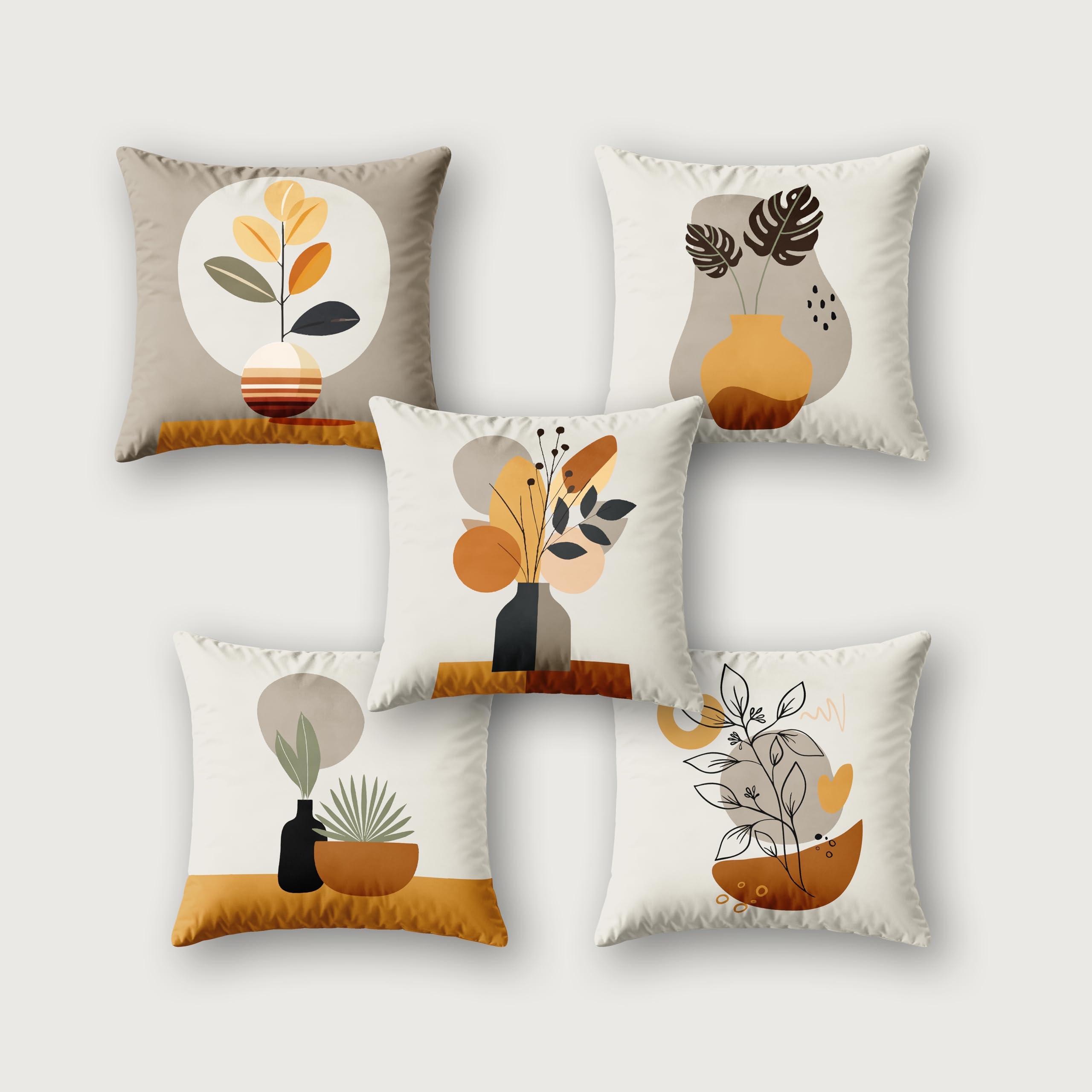 Ultimate Trends Digital Printed Soft Cotton Feel Polyester Decorative Cushion Cover, Modern Eligent Designs, Heavy Long Life Fabric, Set of 5
