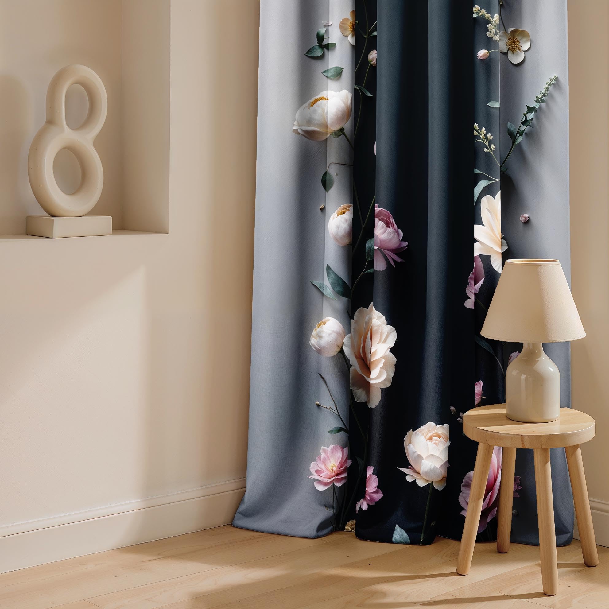 Ultimate Trends Room Darkening Digital Printed 3D Prints Curtain 65-70% Opacity ,Diamond Eyelets, Tie Back, Floral Decorated , Pack Of 2