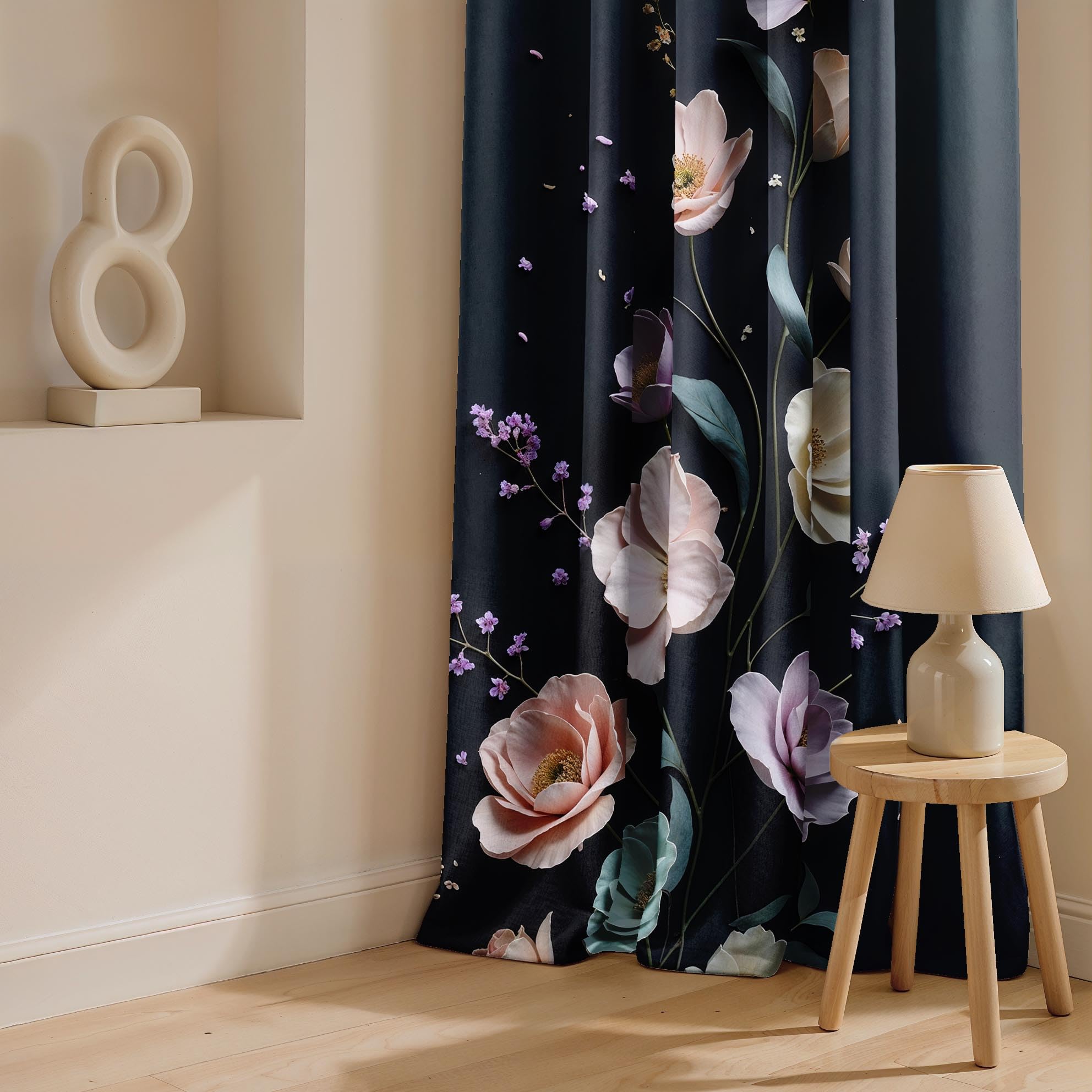 Ultimate Trends Room Darkening Digital Printed 3D Prints Curtain 65-70% Opacity ,Diamond Eyelets, Tie Back, Floral Decorated , Pack Of 2