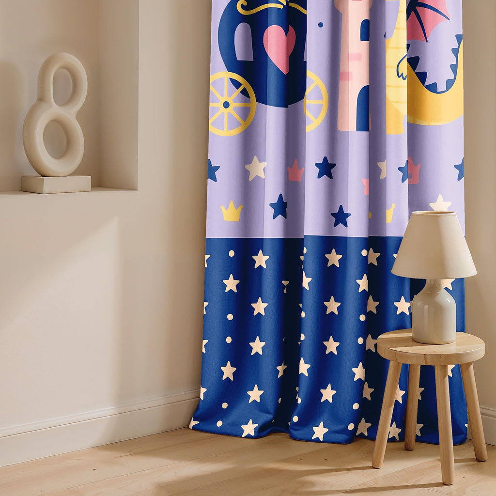 Ultimate Trends Light Filtering Kids Curtain | Fairy, Dragon Castle, Safari & Jungle Animal Prints | For kids Room Doors and Window | Pack Of 2