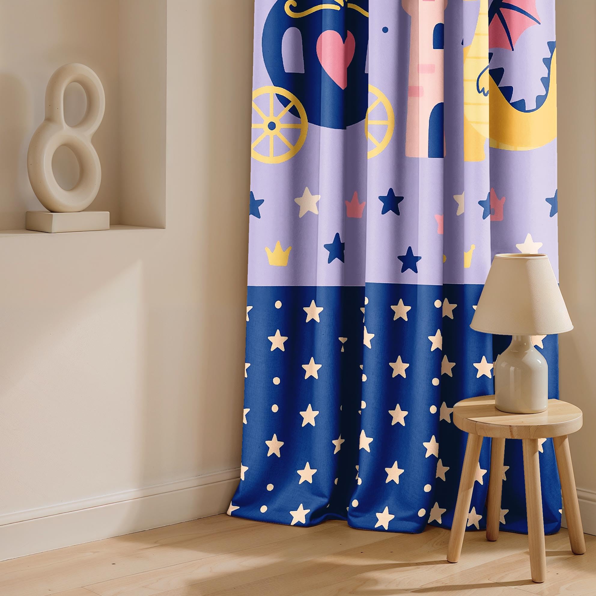 Ultimate Trends Light Filtering Kids Curtain | Fairy, Dragon Castle, Safari & Jungle Animal Prints | For kids Room Doors and Window | Pack Of 2