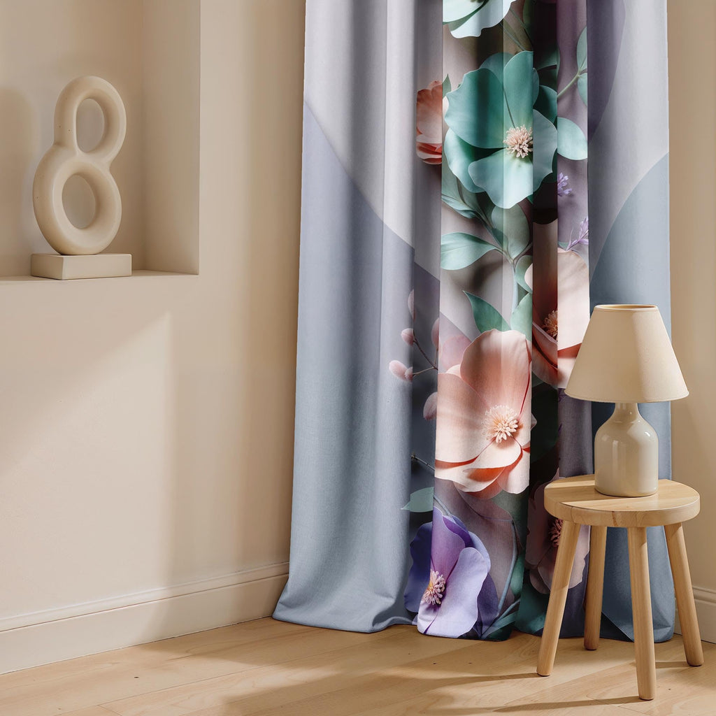 Ultimate Trends Room Darkening Digital Printed 3D Prints Curtain 65-70% Opacity ,Diamond Eyelets, Tie Back, Floral Decorated , Pack Of 2