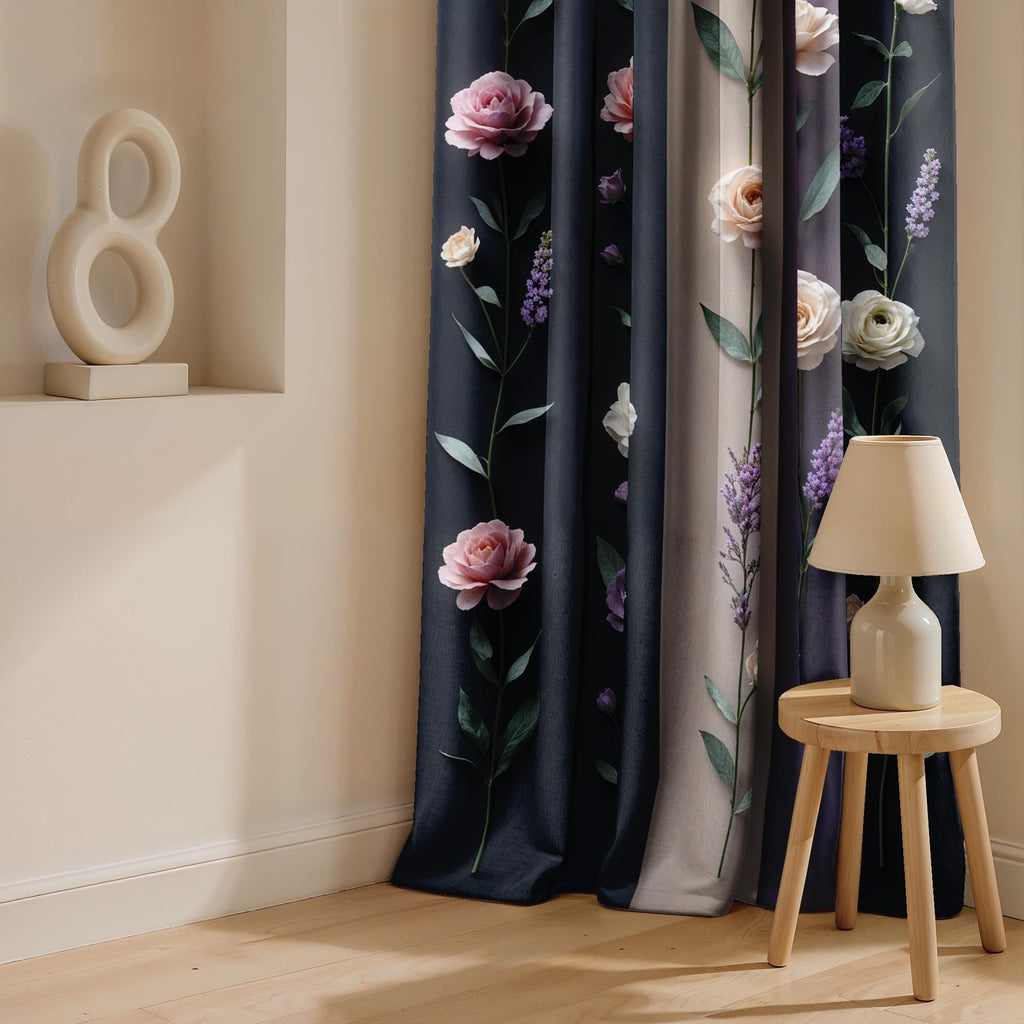 Ultimate Trends Room Darkening Digital Printed 3D Prints Curtain 65-70% Opacity ,Diamond Eyelets, Tie Back, Floral Decorated , Pack Of 2
