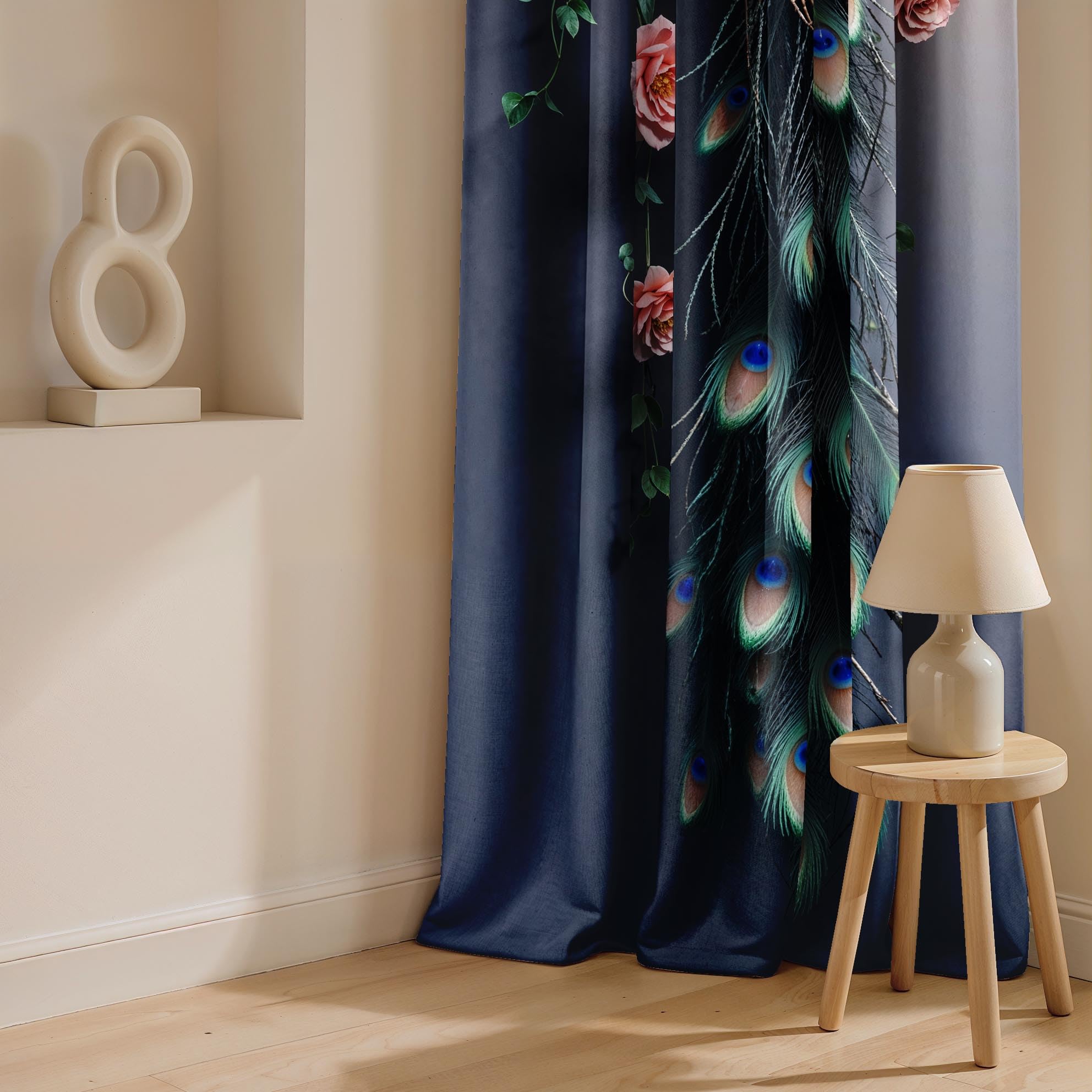 Ultimate Trends Digital Printed |Peacock Prints| Light Filtering Curtains For Windows & Doors | Multiple Styles & Colors | Set Of 2