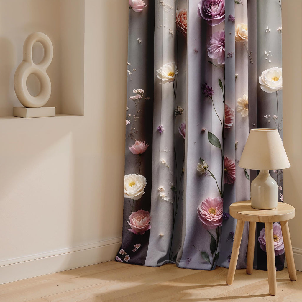 Ultimate Trends Room Darkening Digital Printed 3D Prints Curtain 65-70% Opacity ,Diamond Eyelets, Tie Back, Floral Decorated , Pack Of 2