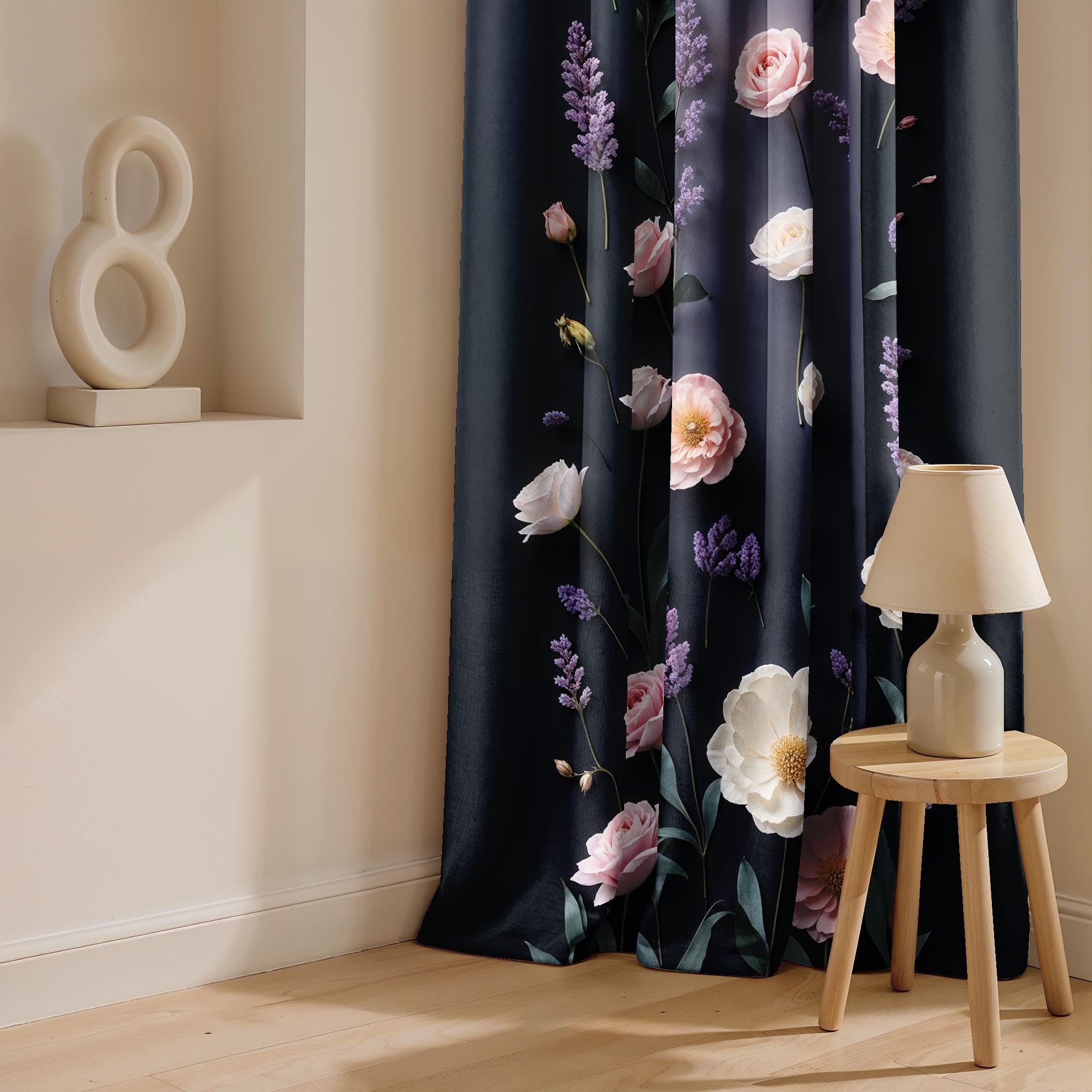 Ultimate Trends Room Darkening Digital Printed 3D Prints Curtain 65-70% Opacity ,Diamond Eyelets, Tie Back, Floral Decorated , Pack Of 2