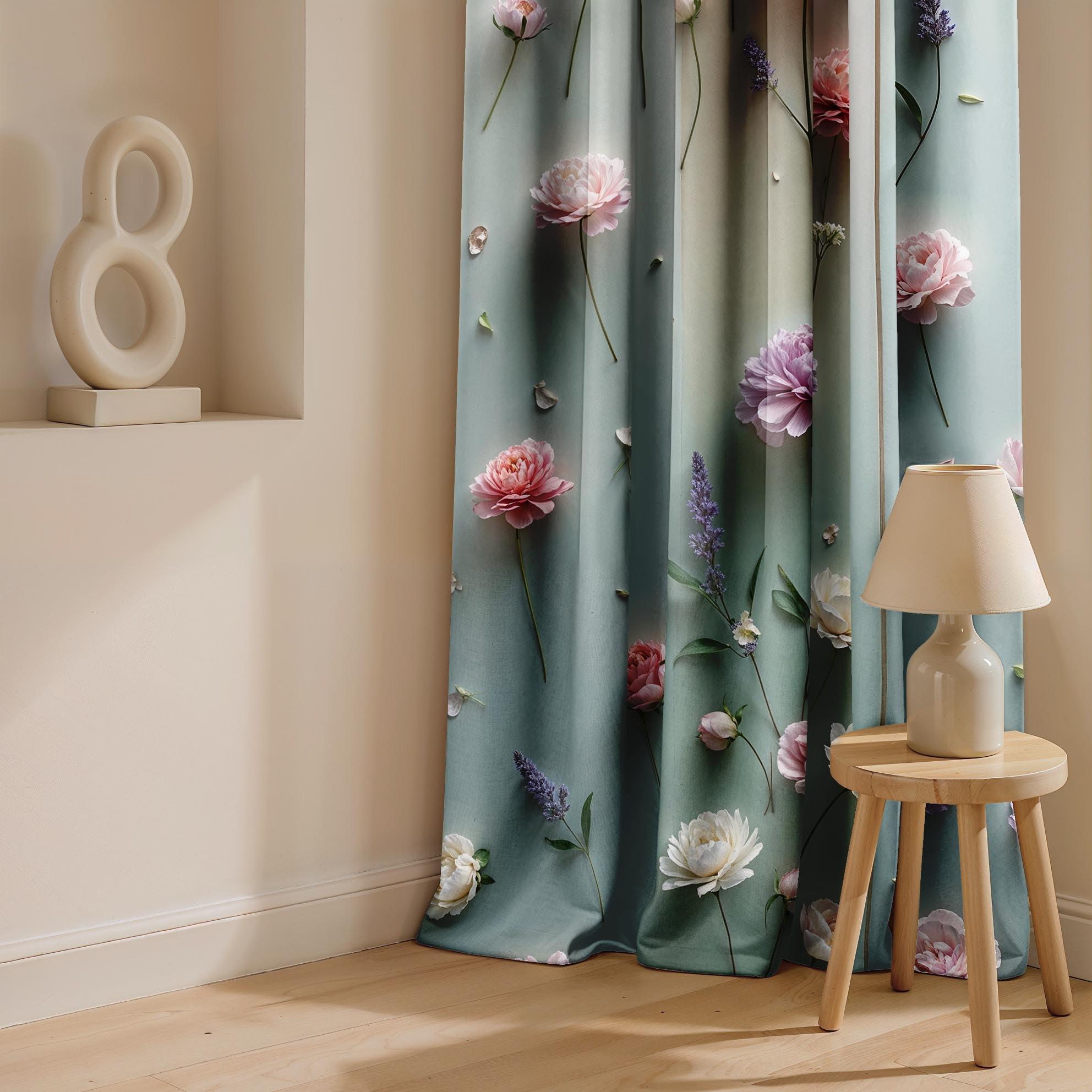 Ultimate Trends Room Darkening Digital Printed 3D Prints Curtain 65-70% Opacity ,Diamond Eyelets, Tie Back, Floral Decorated , Pack Of 2