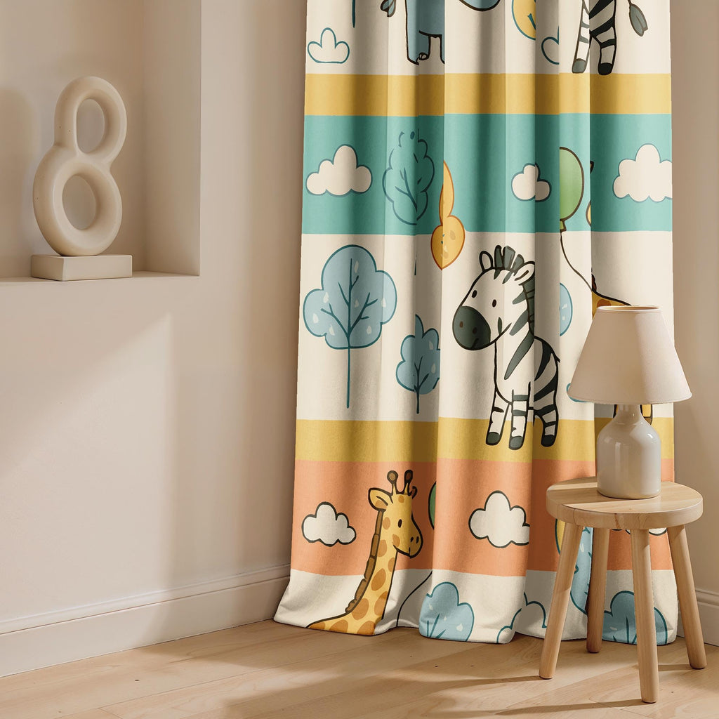 Ultimate Trends Light Filtering Kids Curtain | Fairy, Dragon Castle, Safari & Jungle Animal Prints | For kids Room Doors and Window | Pack Of 2