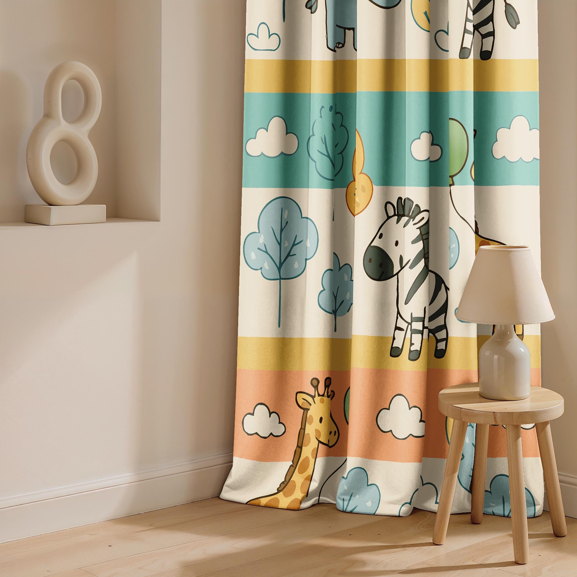 Ultimate Trends Light Filtering Kids Curtain | Fairy, Dragon Castle, Safari & Jungle Animal Prints | For kids Room Doors and Window | Pack Of 2