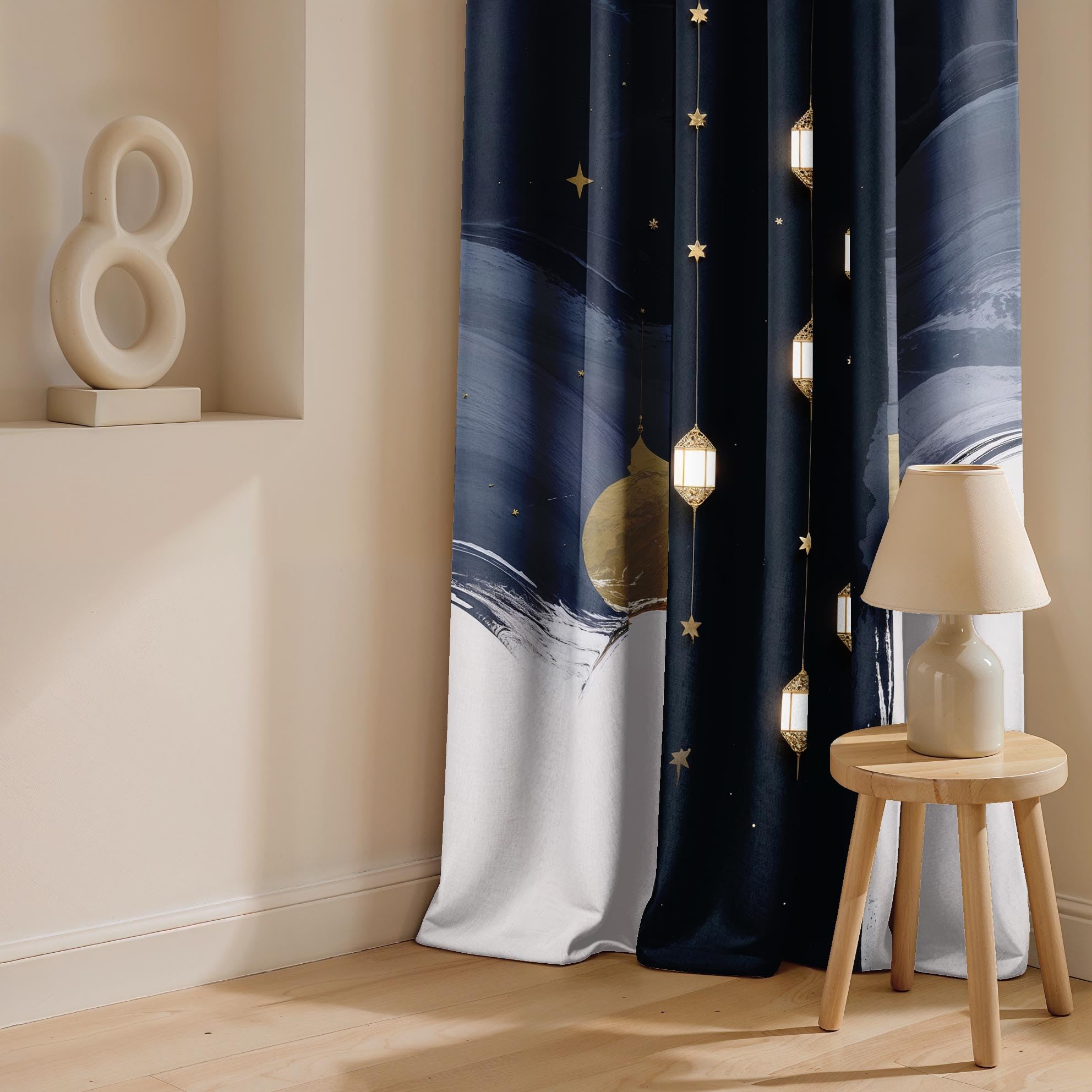 Ultimate Trends Festival Themed Light Filtering Polyester Curtain Diya, Lantern, Lotus & Fireworks Print | Ideal for Diwali, Pooja Room, Living Room Dcor | Eyelets| Pack of 2