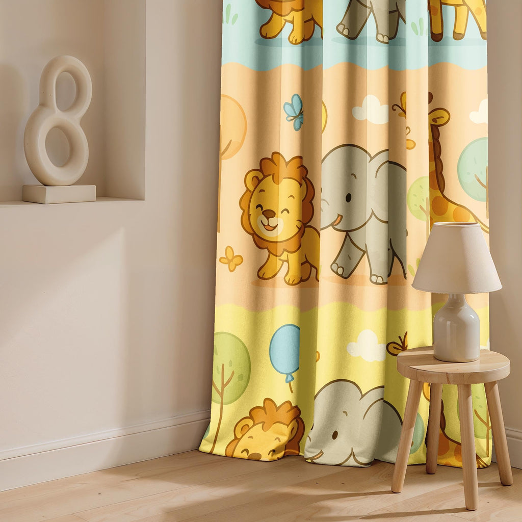 Ultimate Trends Light Filtering Kids Curtain | Fairy, Dragon Castle, Safari & Jungle Animal Prints | For kids Room Doors and Window | Pack Of 2