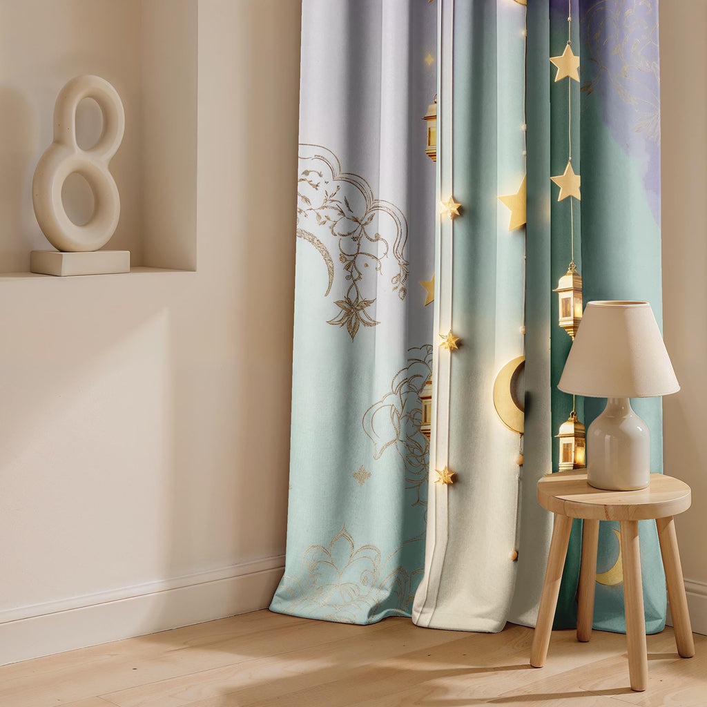 Ultimate Trends Room Darkening Digital Printed 3D Prints Curtain 65-70% Opacity ,Diamond Eyelets, Tie Back, Floral Decorated , Pack Of 2