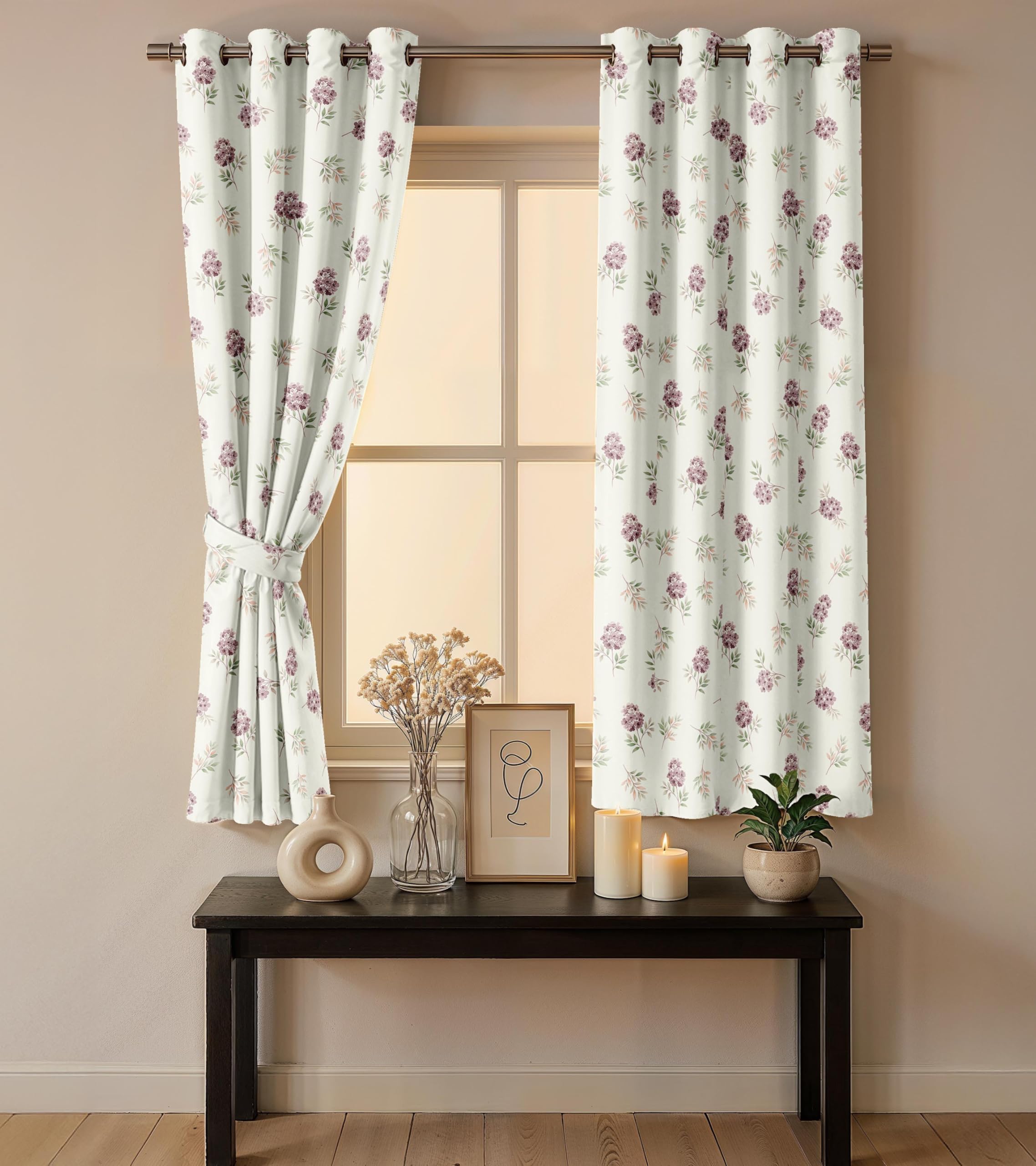 Ultimate Trends Room Darkening Digital Printed Floral Geomatrical Prints Curtain ,Diamond Eyelets, Tie Back, Floral Geomatrical,Pack Of 2