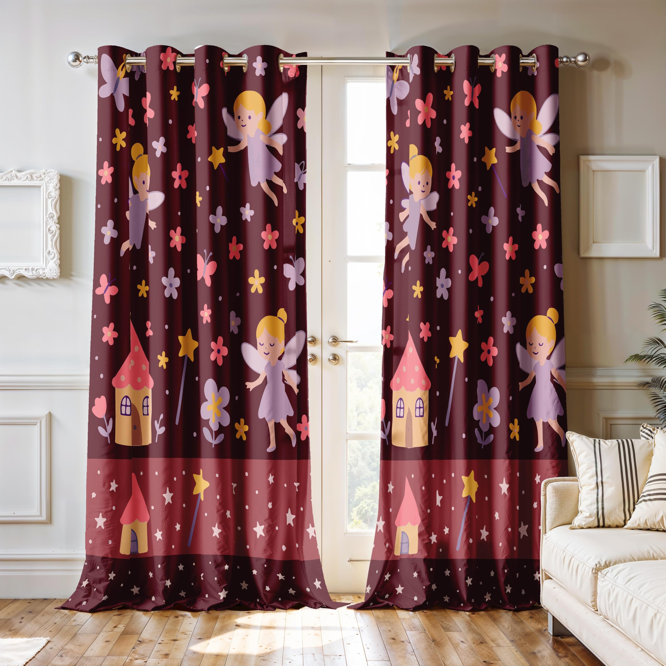 Ultimate Trends Light Filtering Kids Curtain | Fairy, Dragon Castle, Safari & Jungle Animal Prints | For kids Room Doors and Window | Pack Of 2