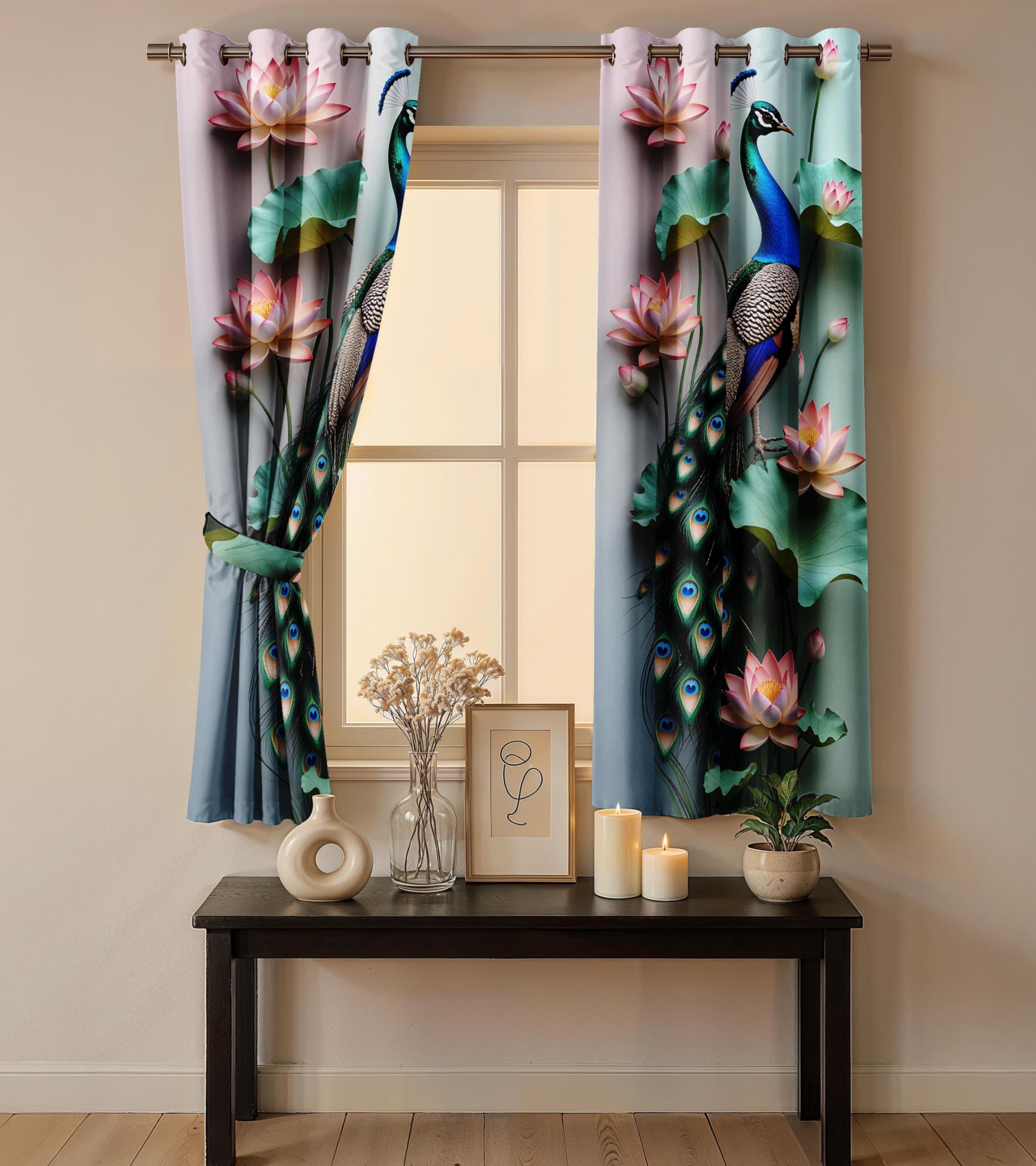 Ultimate Trends Digital Printed |Peacock Prints| Light Filtering Curtains For Windows & Doors | Multiple Styles & Colors | Set Of 2