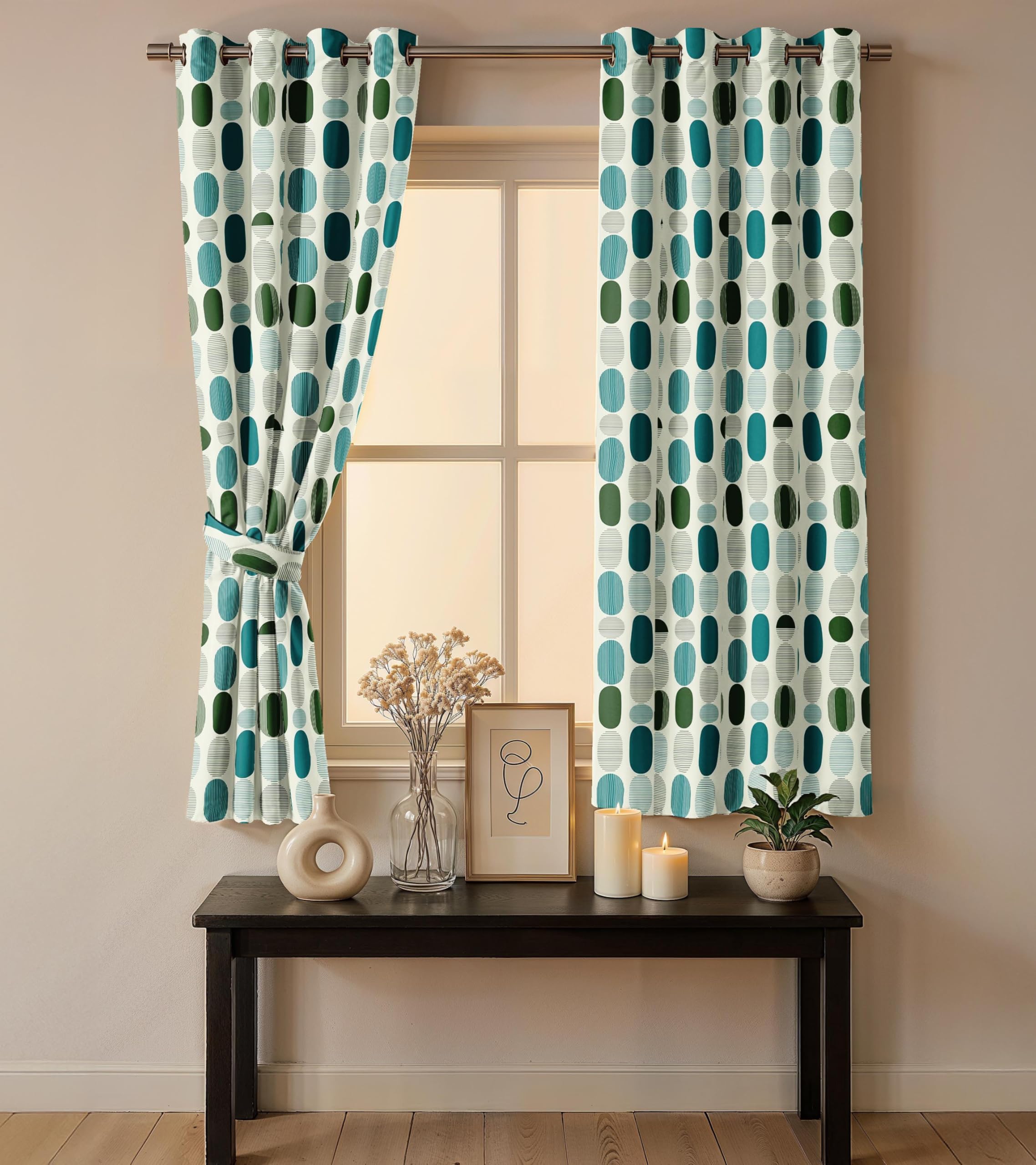 Ultimate Trends Room Darkening Digital Printed Floral Geomatrical Prints Curtain ,Diamond Eyelets, Tie Back, Floral Geomatrical,Pack Of 2