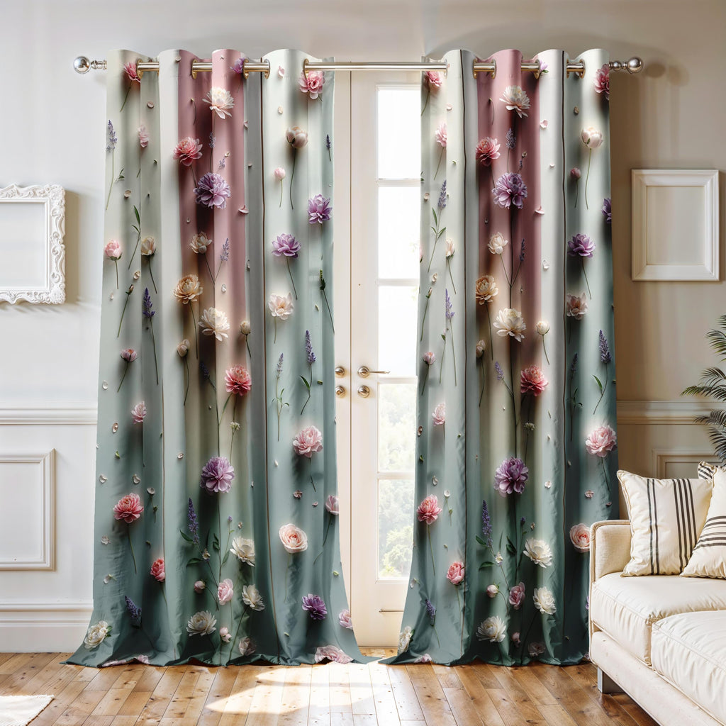 Ultimate Trends Room Darkening Digital Printed 3D Prints Curtain 65-70% Opacity ,Diamond Eyelets, Tie Back, Floral Decorated , Pack Of 2
