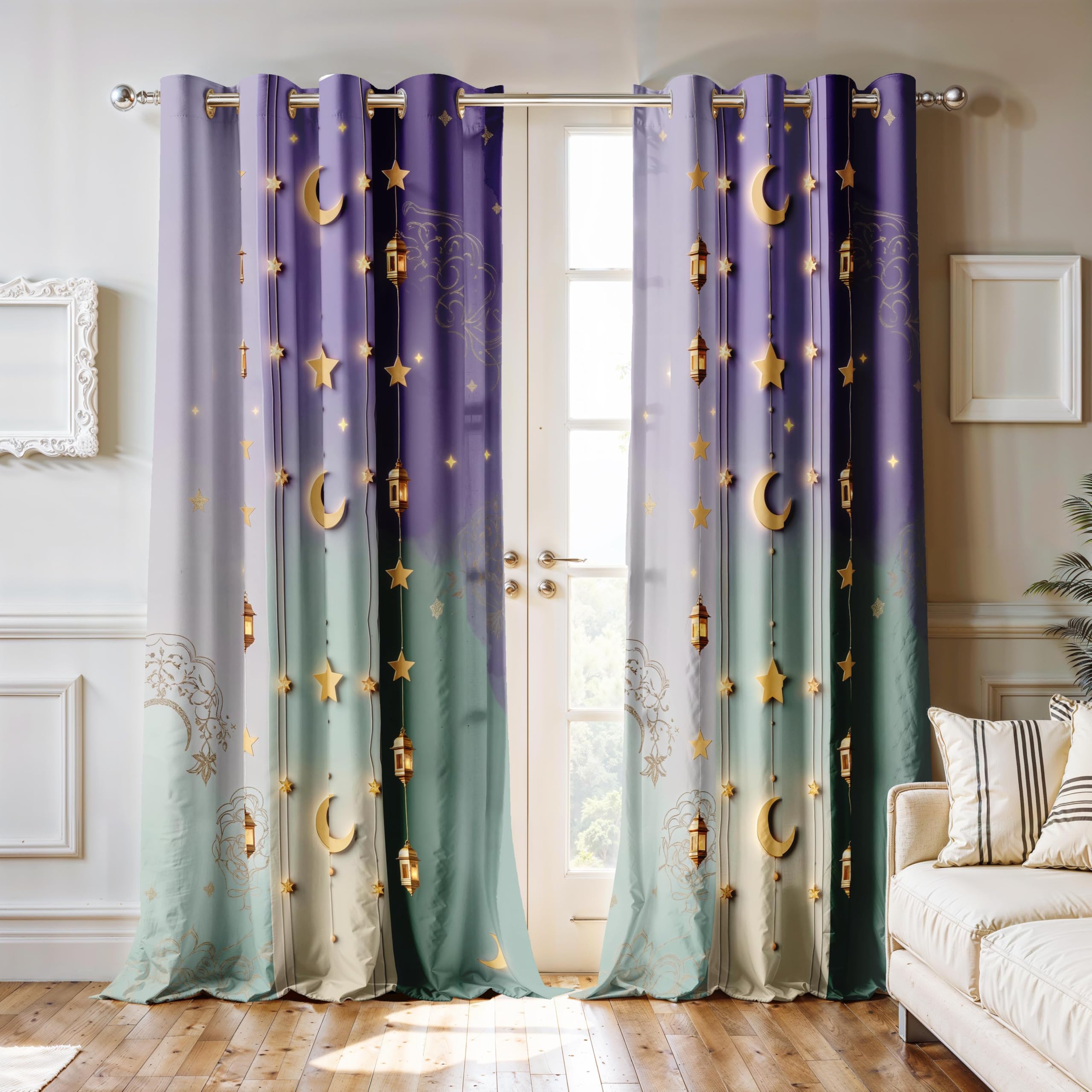 Ultimate Trends Room Darkening Digital Printed 3D Prints Curtain 65-70% Opacity ,Diamond Eyelets, Tie Back, Floral Decorated , Pack Of 2