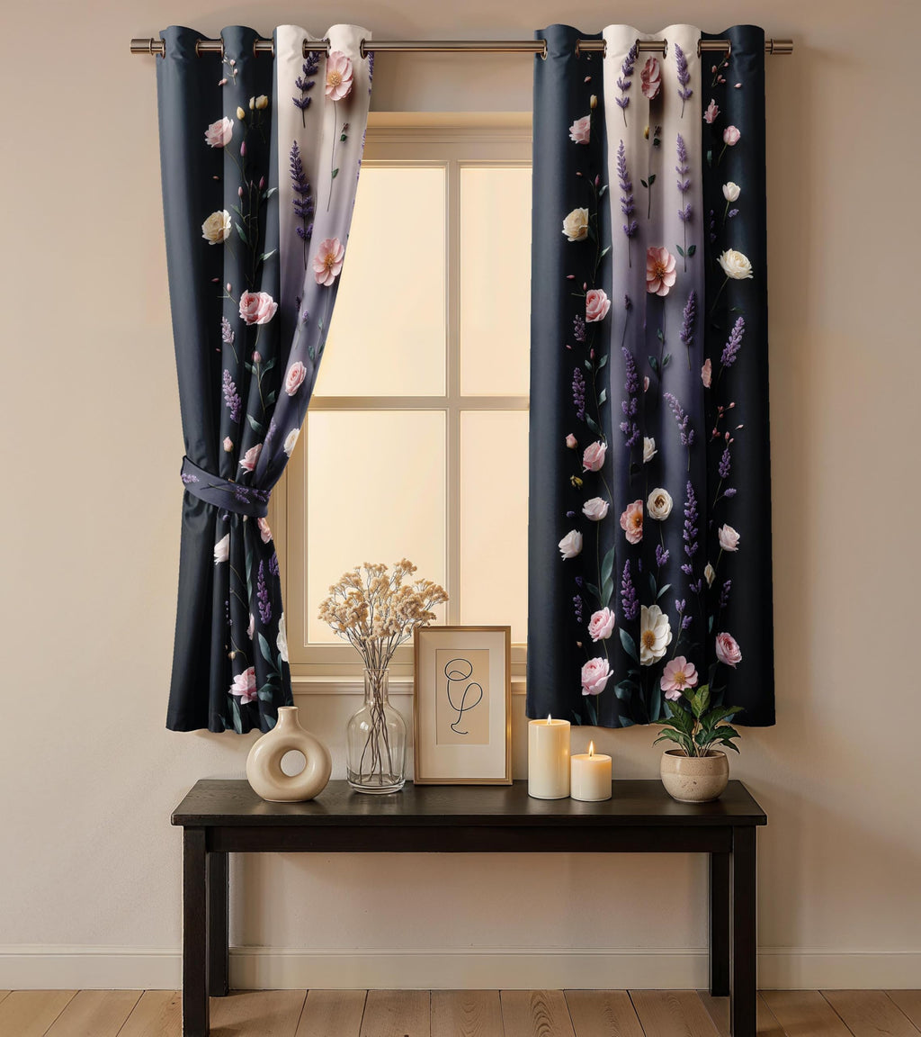 Ultimate Trends Room Darkening Digital Printed 3D Prints Curtain 65-70% Opacity ,Diamond Eyelets, Tie Back, Floral Decorated , Pack Of 2