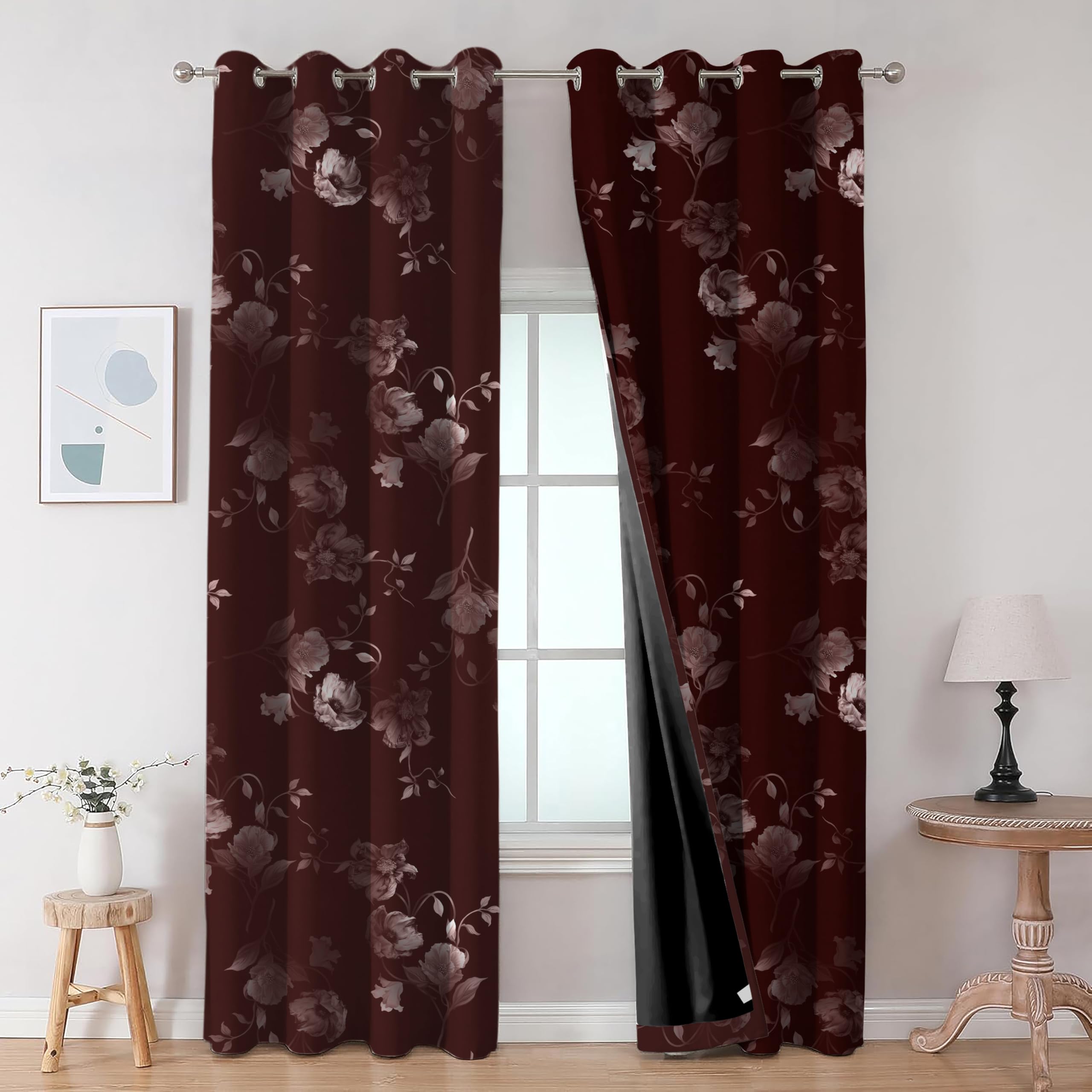 Digital Printed Blackout Curtains ,Diamonds Eyelets Tie Back For Window Room Doors , Heavy Quality Fabric Set Of 2