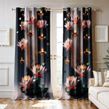 Ultimate Trends Festival Themed Light Filtering Polyester Curtain Diya, Lantern, Lotus & Fireworks Print | Ideal for Diwali, Pooja Room, Living Room Dcor | Eyelets| Pack of 2