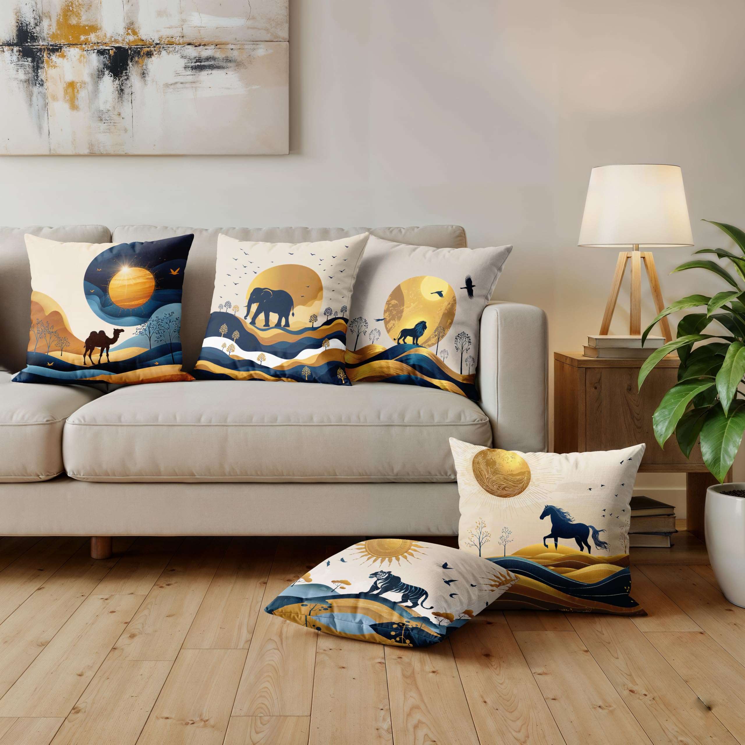 Ultimate Trends Digital Printed Soft Cotton Feel Polyester Decorative Cushion Cover, Modern Eligent Designs, Heavy Long Life Fabric, Set of 5