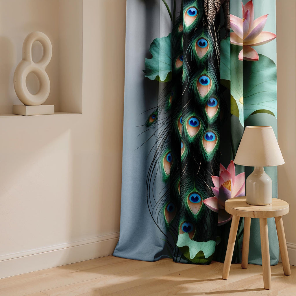 Ultimate Trends Digital Printed |Peacock Prints| Light Filtering Curtains For Windows & Doors | Multiple Styles & Colors | Set Of 2