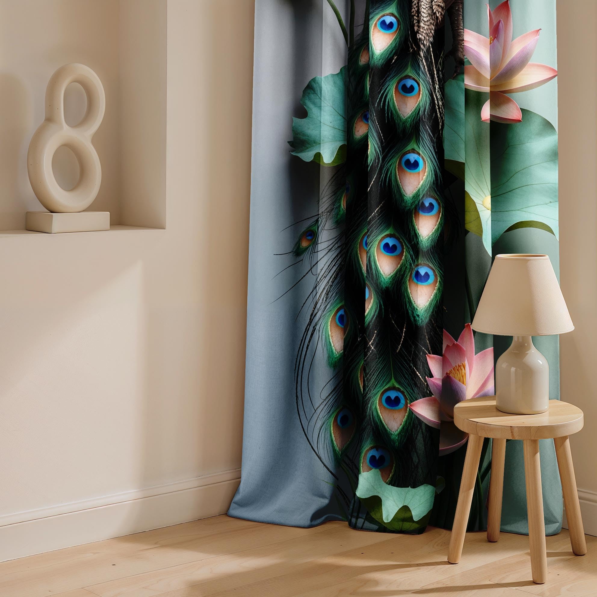 Ultimate Trends Digital Printed |Peacock Prints| Light Filtering Curtains For Windows & Doors | Multiple Styles & Colors | Set Of 2