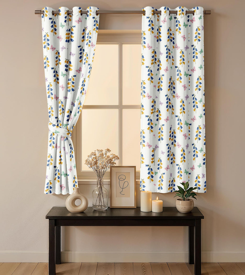 Ultimate Trends Room Darkening Digital Printed Floral Geomatrical Prints Curtain ,Diamond Eyelets, Tie Back, Floral Geomatrical,Pack Of 2