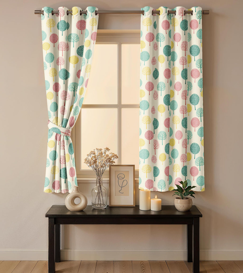 Ultimate Trends Room Darkening Digital Printed Floral Geomatrical Prints Curtain ,Diamond Eyelets, Tie Back, Floral Geomatrical,Pack Of 2