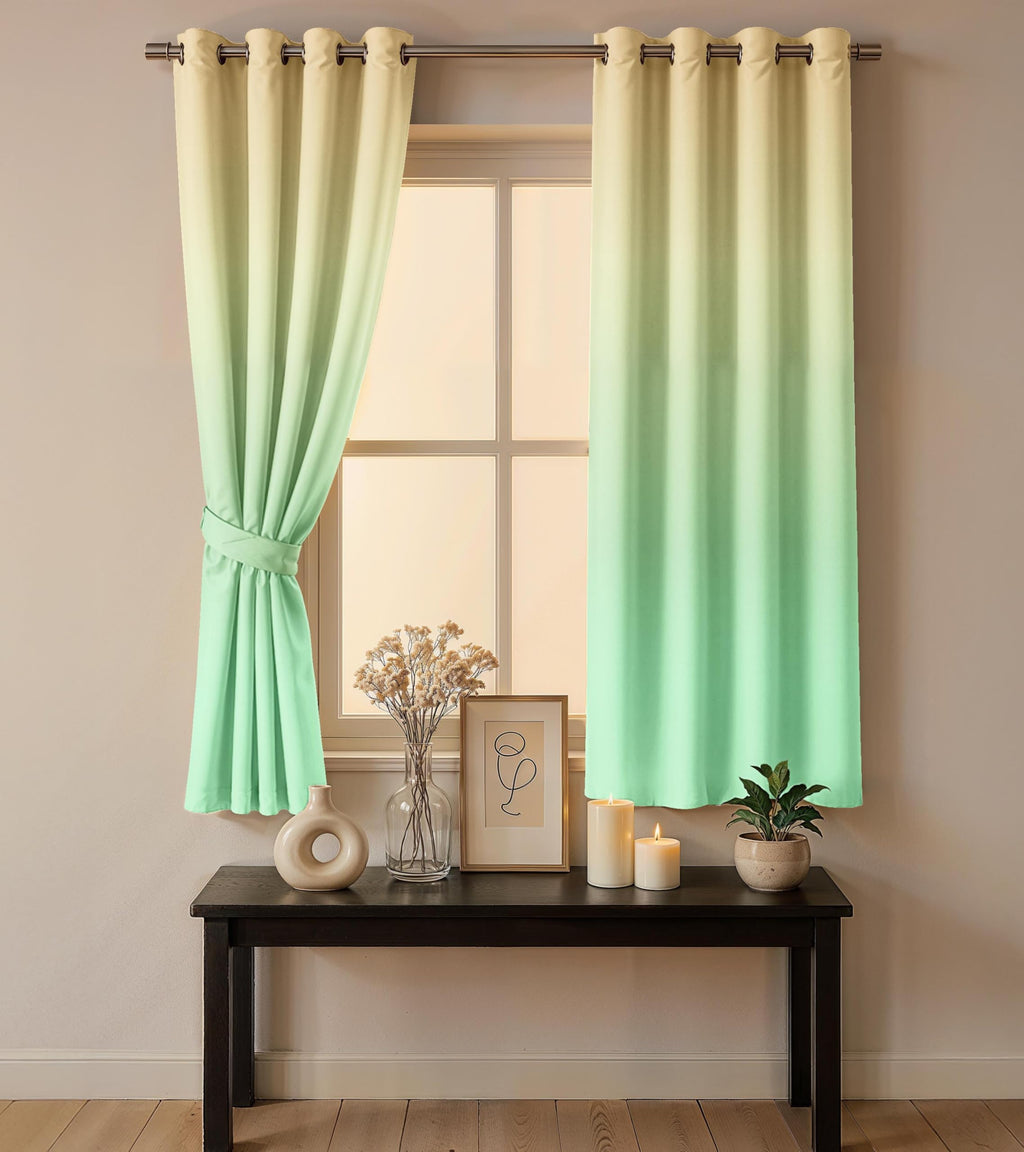 Ultimate Trends Room Darkening Ombre Curtain | Polyester Gradient | Room Doors and Window| 5 FEET Pack Of 2 ,Vanilla Mint