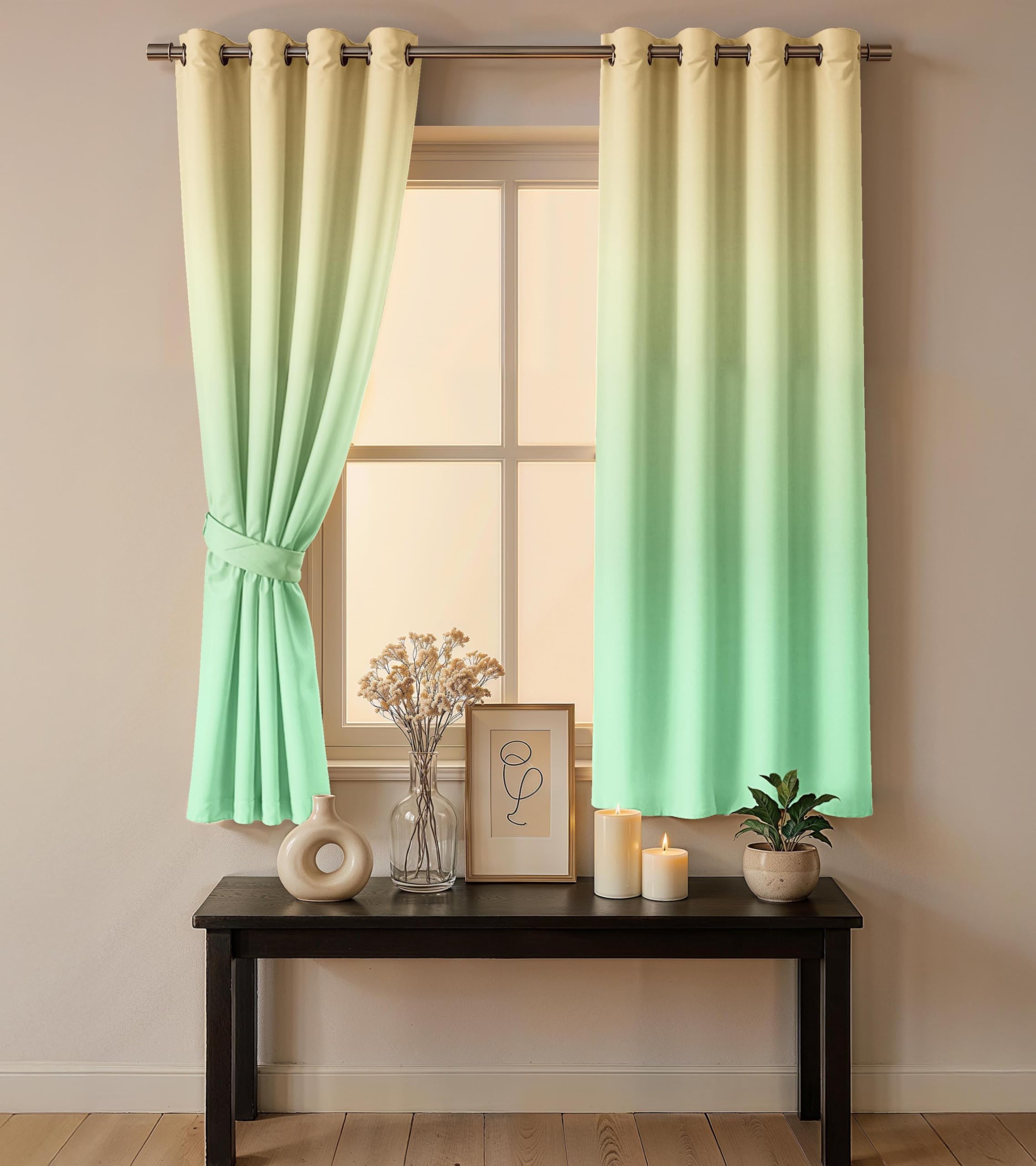 Ultimate Trends Room Darkening Ombre Curtain | Polyester Gradient | Room Doors and Window| 5 FEET Pack Of 2 ,Vanilla Mint