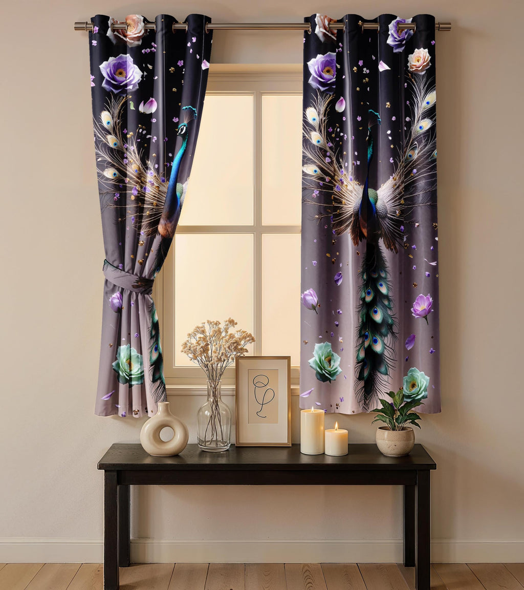 Ultimate Trends Digital Printed |Peacock Prints| Light Filtering Curtains For Windows & Doors | Multiple Styles & Colors | Set Of 2
