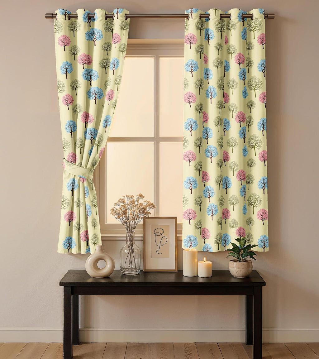 Ultimate Trends Room Darkening Digital Printed Floral Geomatrical Prints Curtain ,Diamond Eyelets, Tie Back, Floral Geomatrical,Pack Of 2