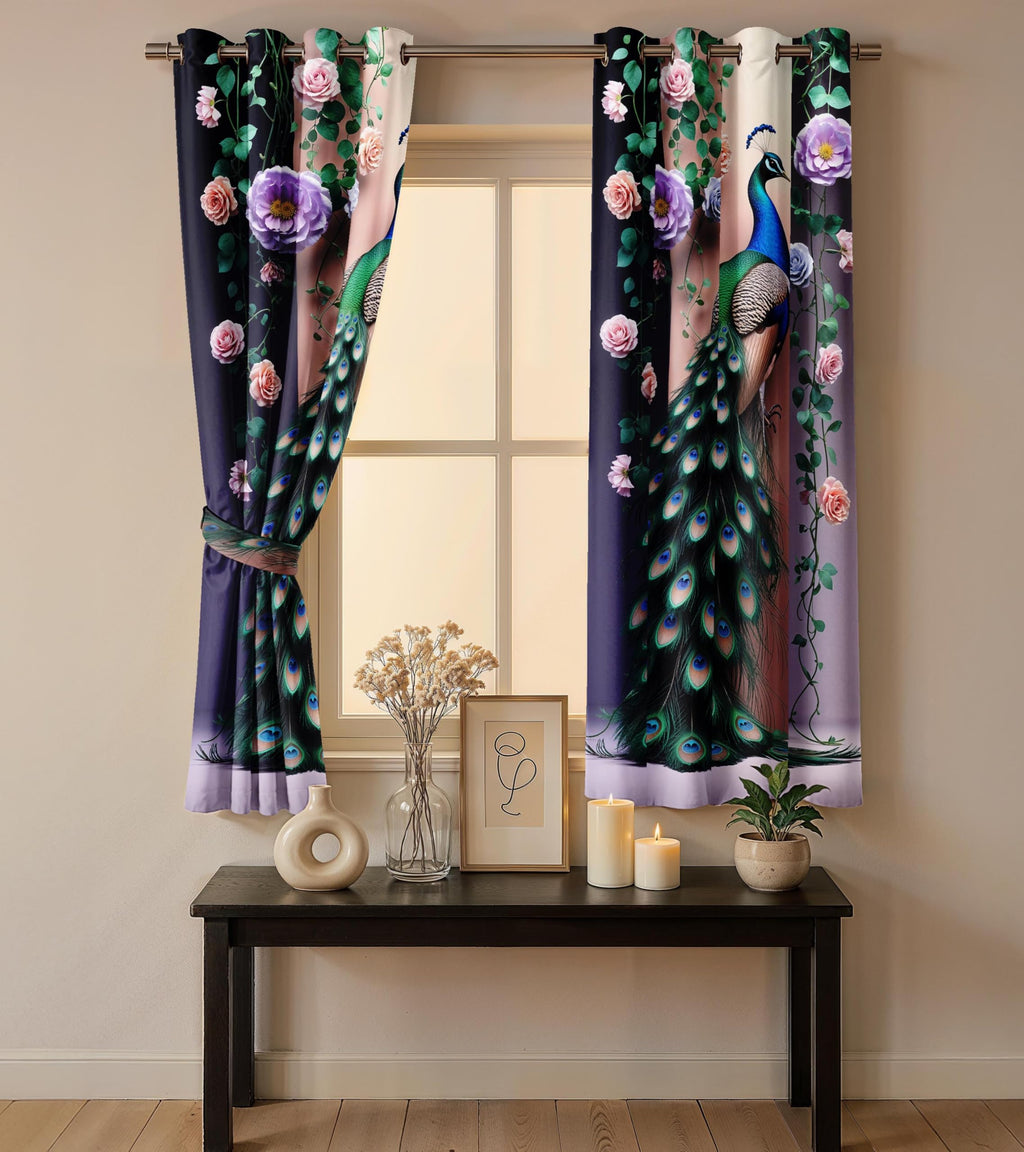 Ultimate Trends Digital Printed |Peacock Prints| Light Filtering Curtains For Windows & Doors | Multiple Styles & Colors | Set Of 2