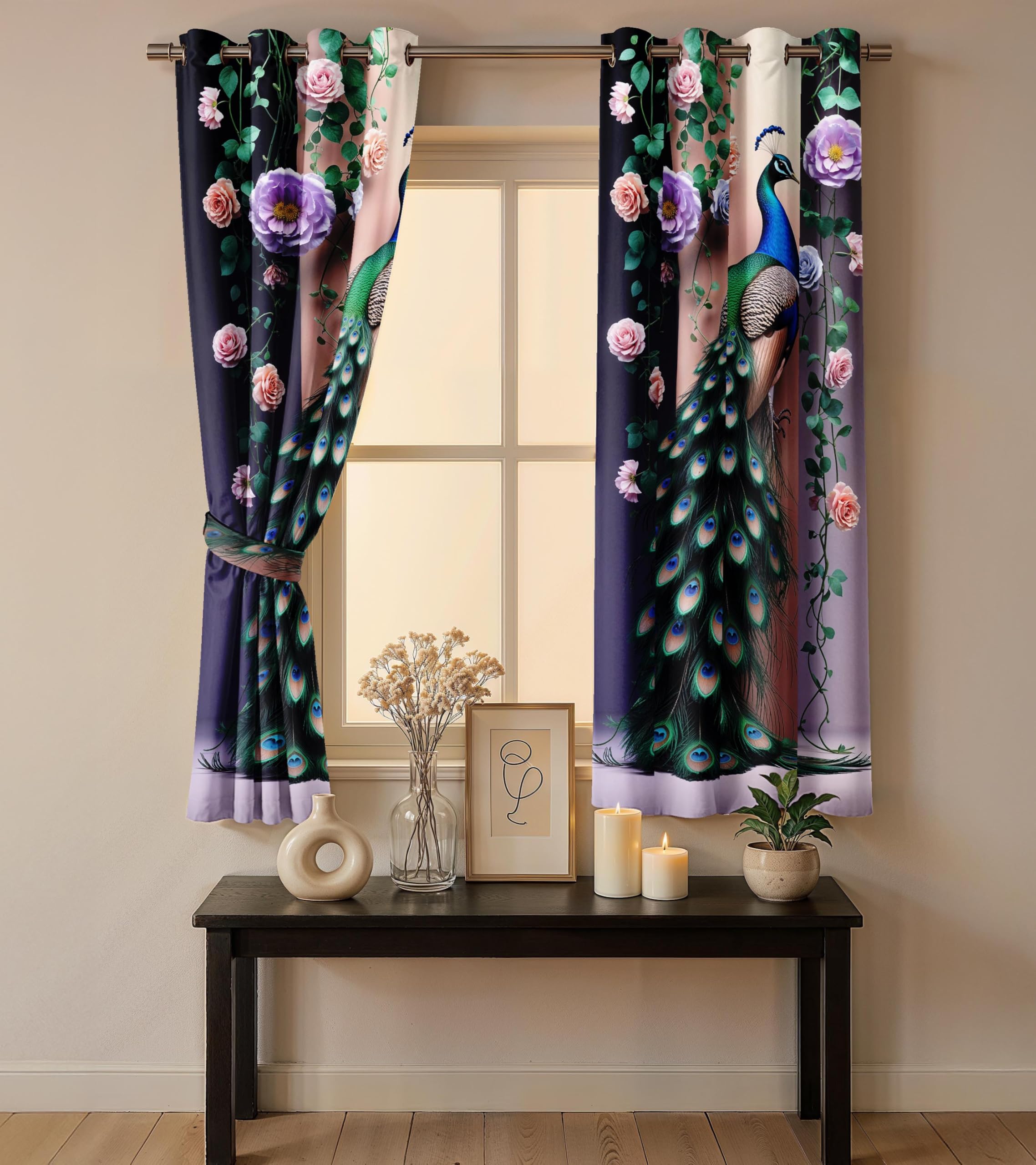 Ultimate Trends Digital Printed |Peacock Prints| Light Filtering Curtains For Windows & Doors | Multiple Styles & Colors | Set Of 2