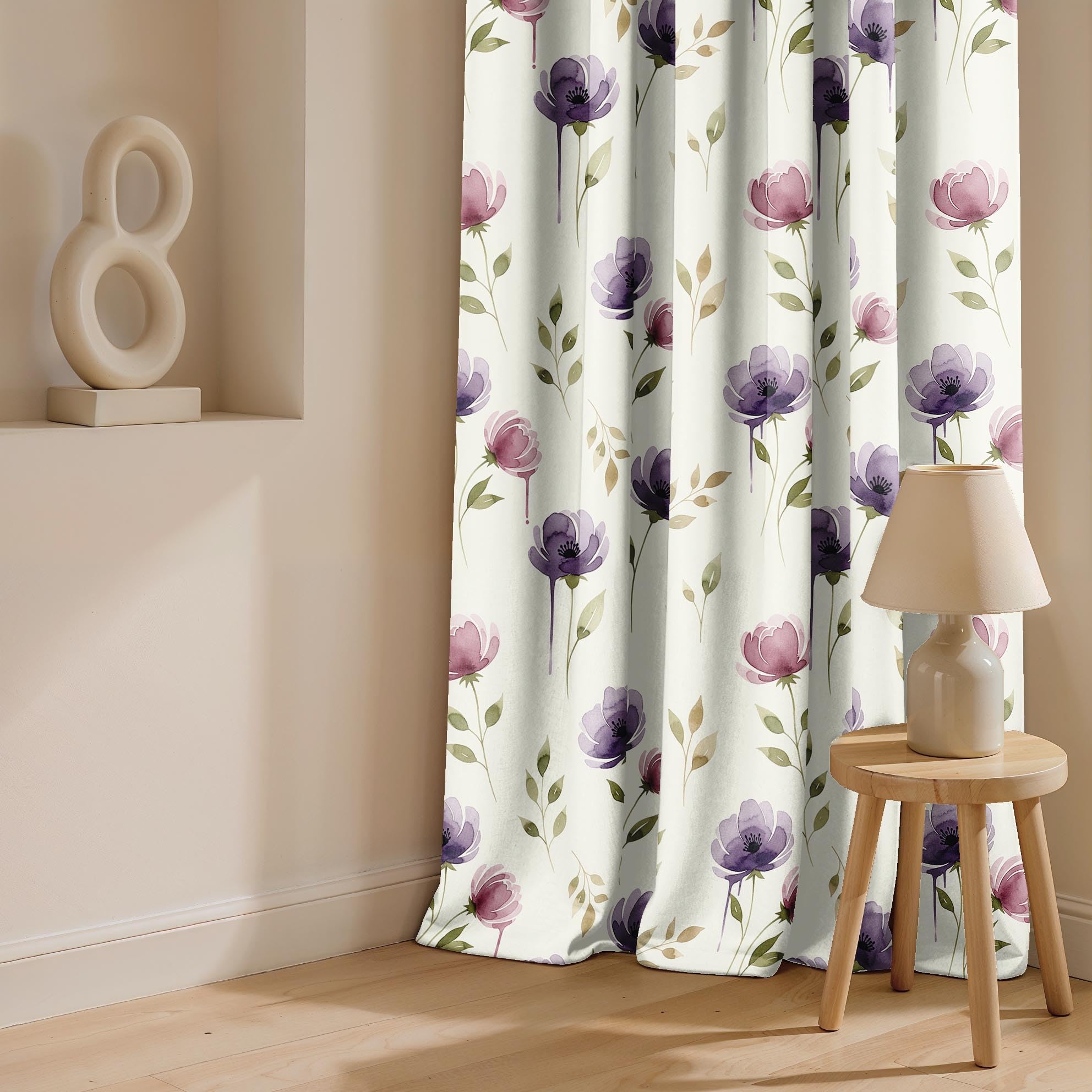 Ultimate Trends Room Darkening Digital Printed Floral Geomatrical Prints Curtain ,Diamond Eyelets, Tie Back, Floral Geomatrical,Pack Of 2