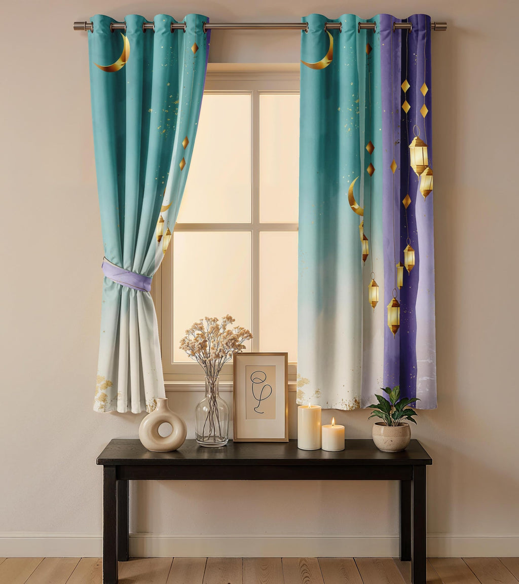 Ultimate Trends Room Darkening Digital Printed 3D Prints Curtain 65-70% Opacity ,Diamond Eyelets, Tie Back, Floral Decorated , Pack Of 2