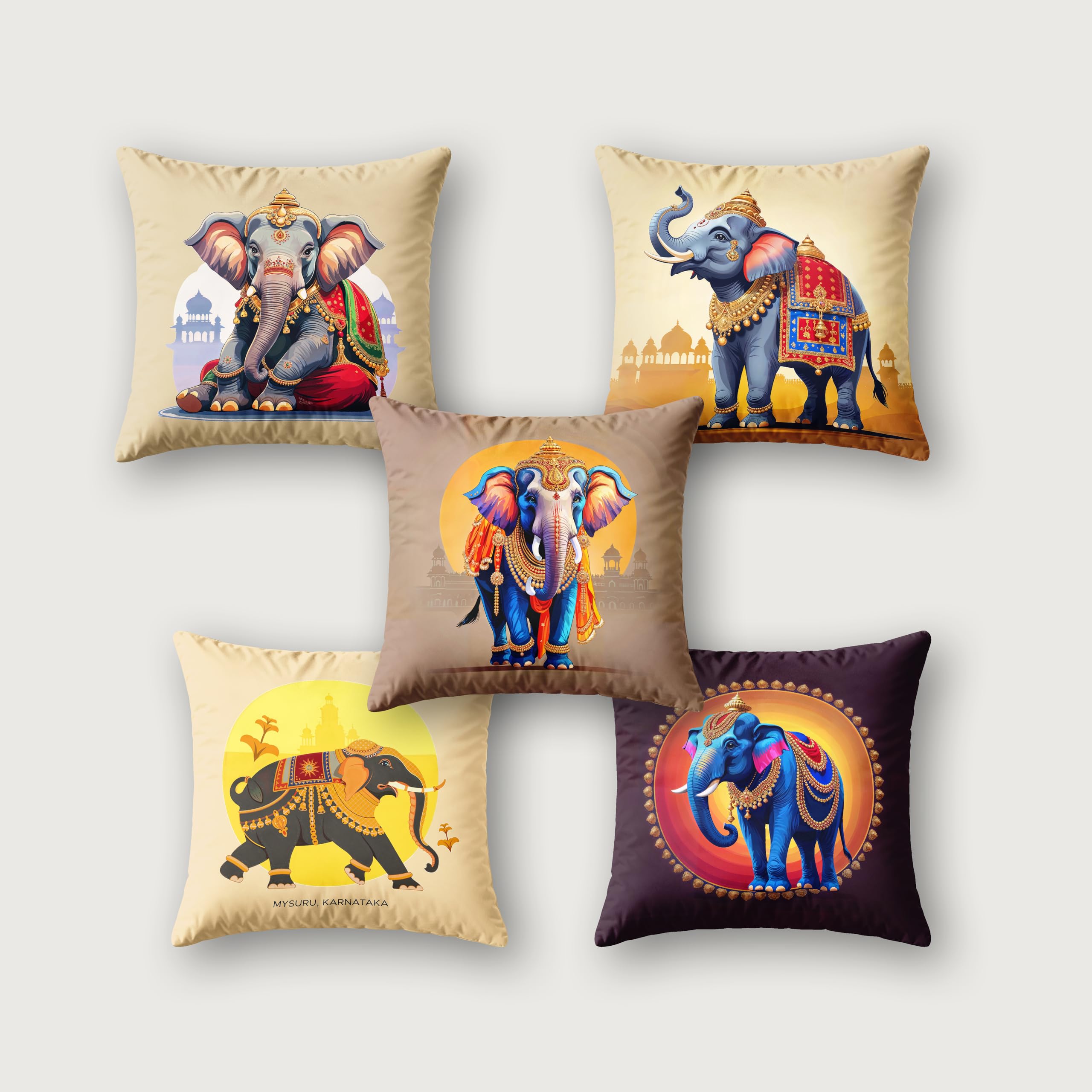 Ultimate Trends Digital Printed Soft Cotton Feel Polyester Decorative Cushion Cover, Modern Eligent Designs, Heavy Long Life Fabric, Set of 5