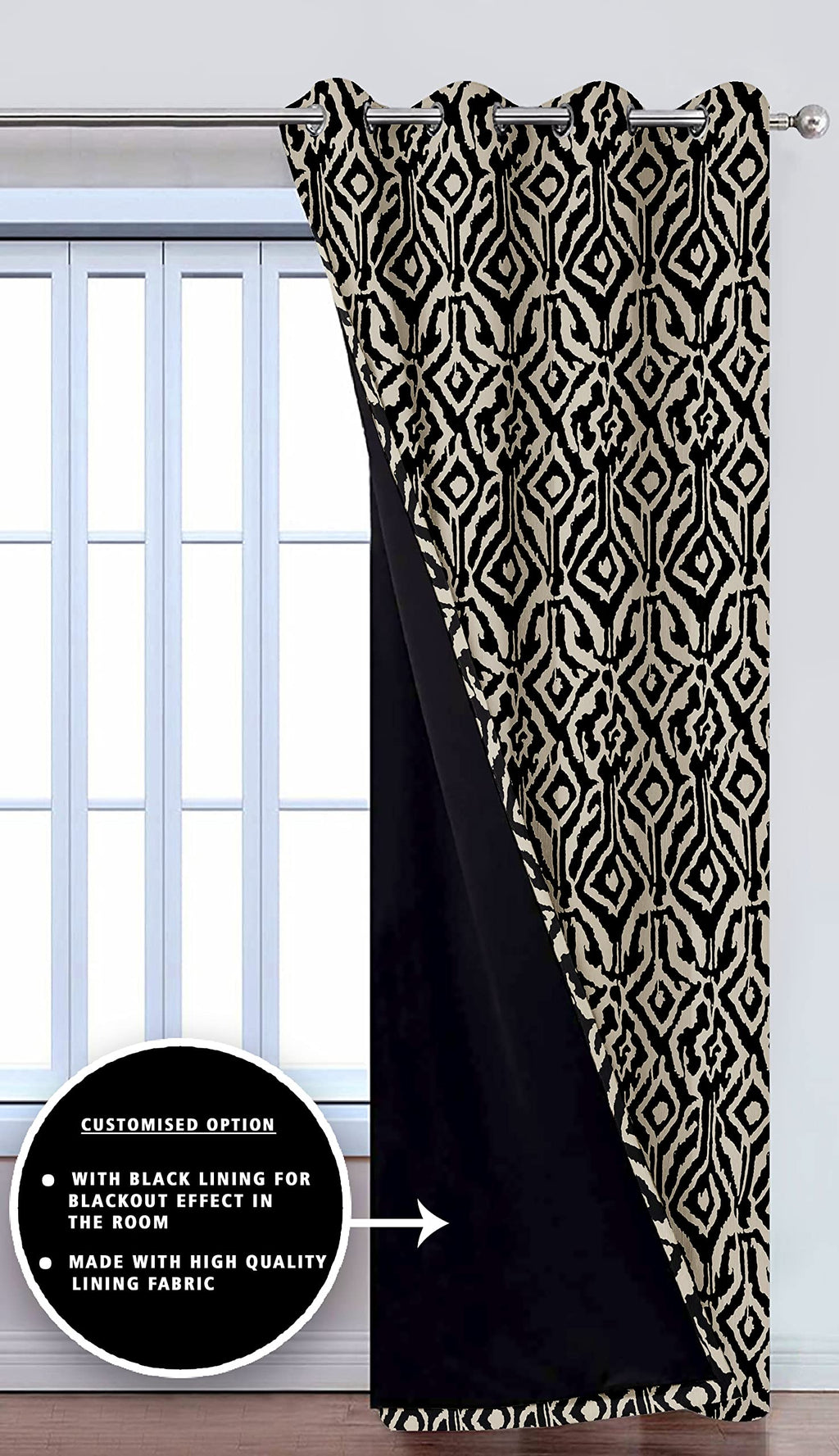 Digital Printed Blackout Curtains ,Diamonds Eyelets Tie Back For Window Room Doors , Heavy Quality Fabric Set Of 2