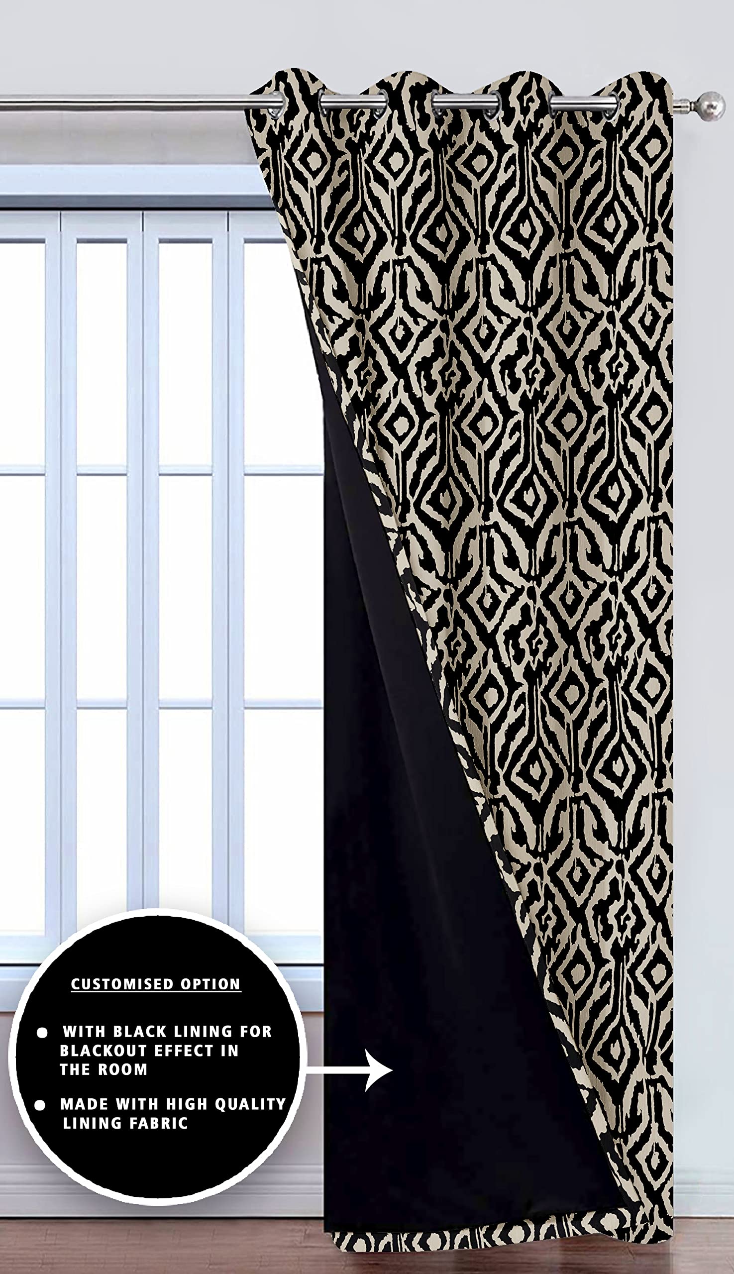 Digital Printed Blackout Curtains ,Diamonds Eyelets Tie Back For Window Room Doors , Heavy Quality Fabric Set Of 2