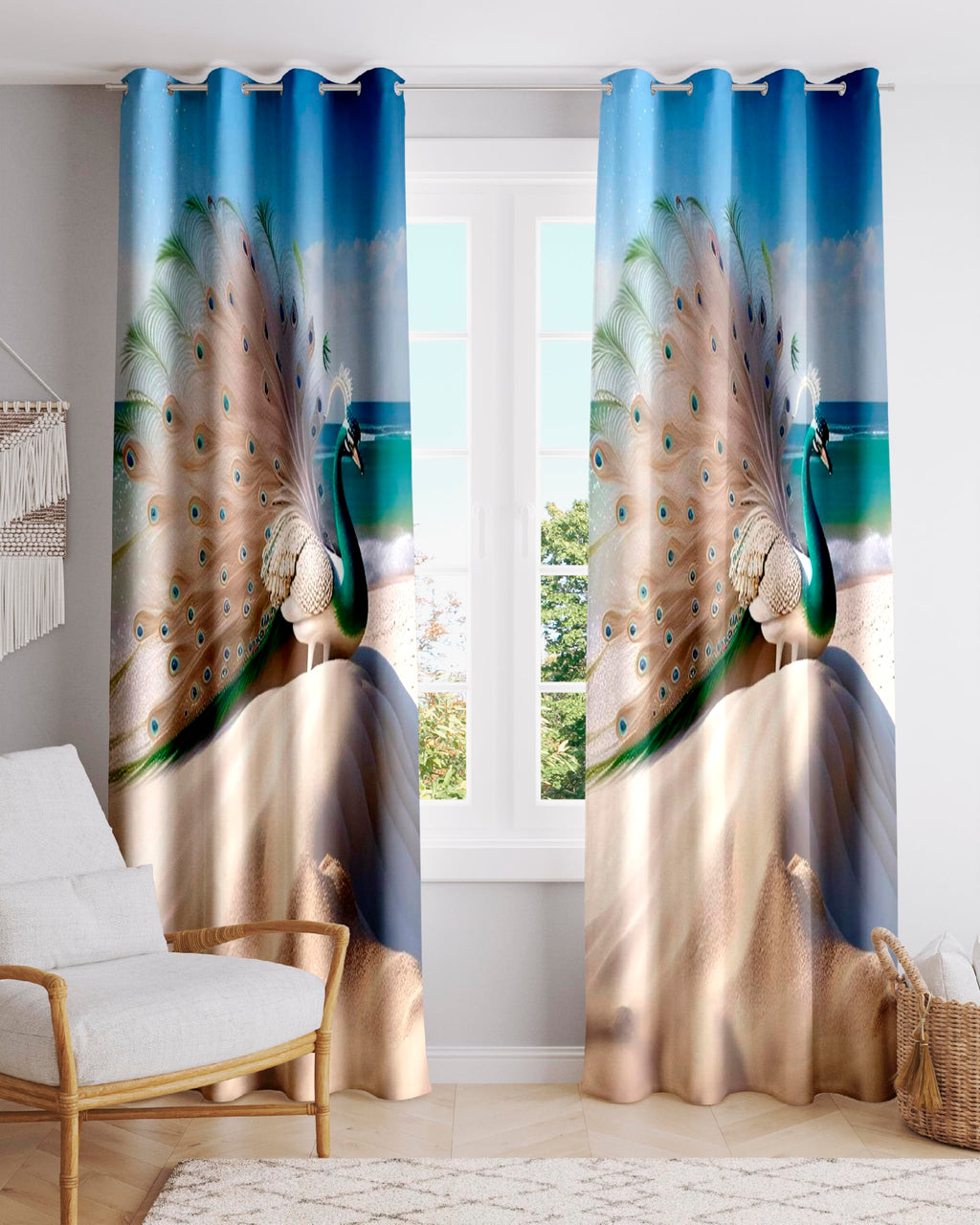 Ultimate Trends Digital Printed |Peacock Prints| Light Filtering Curtains For Windows & Doors | Multiple Styles & Colors | Set Of 2
