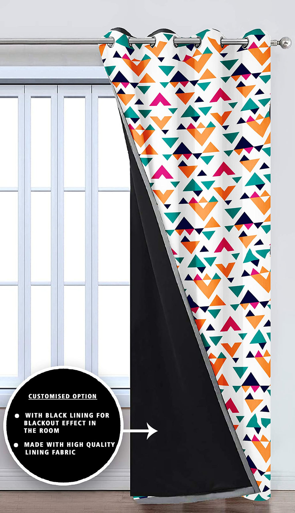 Digital Printed Blackout Curtains ,Diamonds Eyelets Tie Back For Window Room Doors , Heavy Quality Fabric Set Of 2
