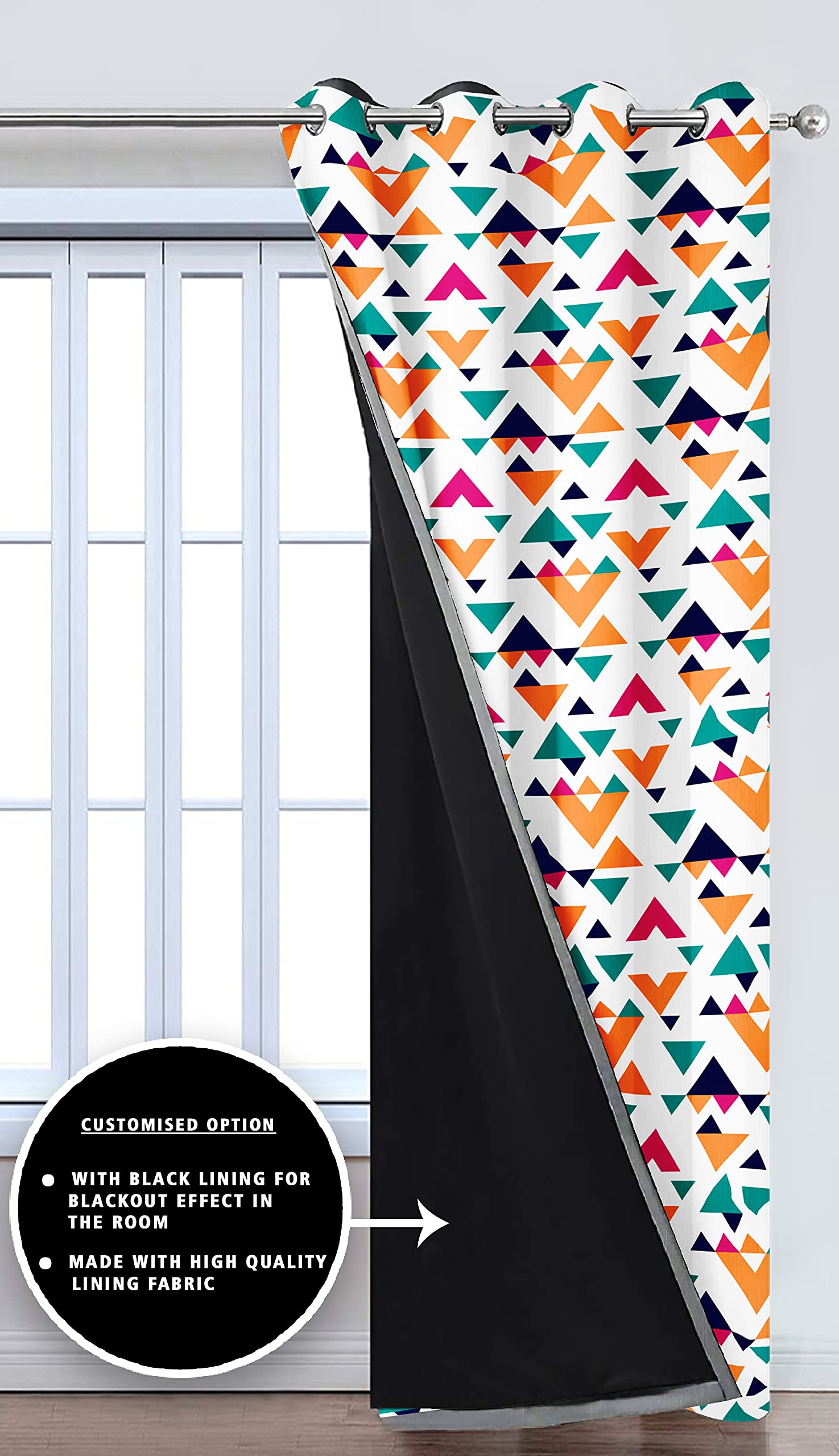 Digital Printed Blackout Curtains ,Diamonds Eyelets Tie Back For Window Room Doors , Heavy Quality Fabric Set Of 2