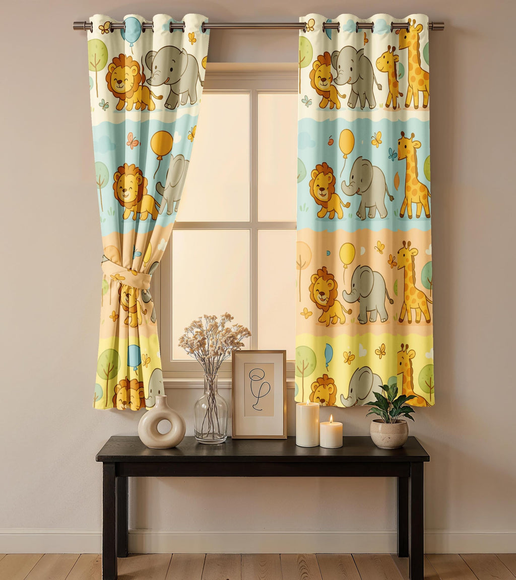 Ultimate Trends Light Filtering Kids Curtain | Fairy, Dragon Castle, Safari & Jungle Animal Prints | For kids Room Doors and Window | Pack Of 2