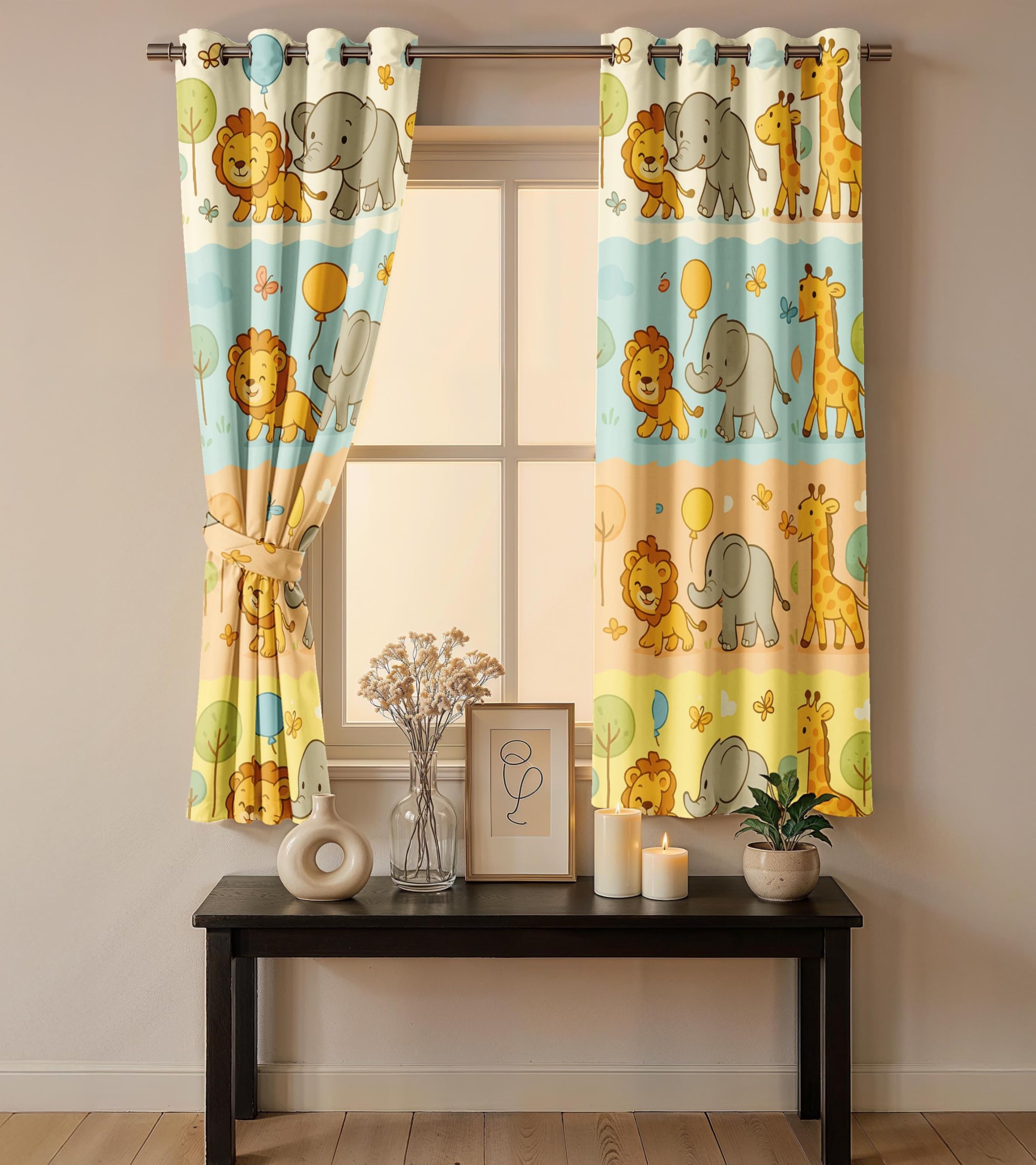 Ultimate Trends Light Filtering Kids Curtain | Fairy, Dragon Castle, Safari & Jungle Animal Prints | For kids Room Doors and Window | Pack Of 2
